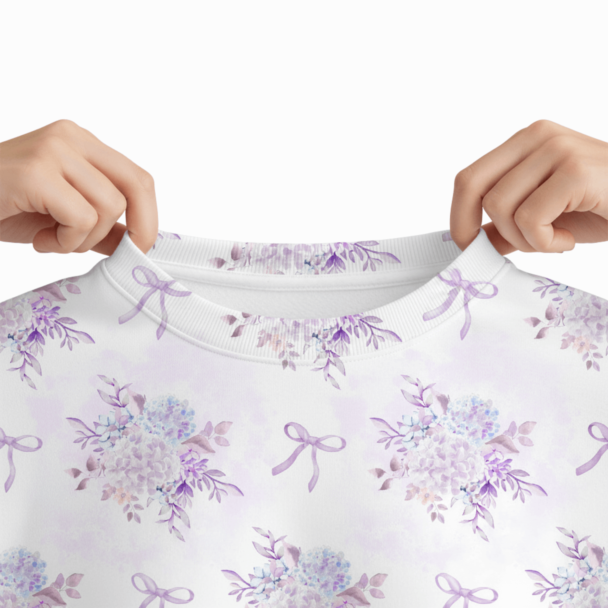 Blaues Hortensien-Raglan-Sweatshirt mit Rundhalsausschnitt für Damen