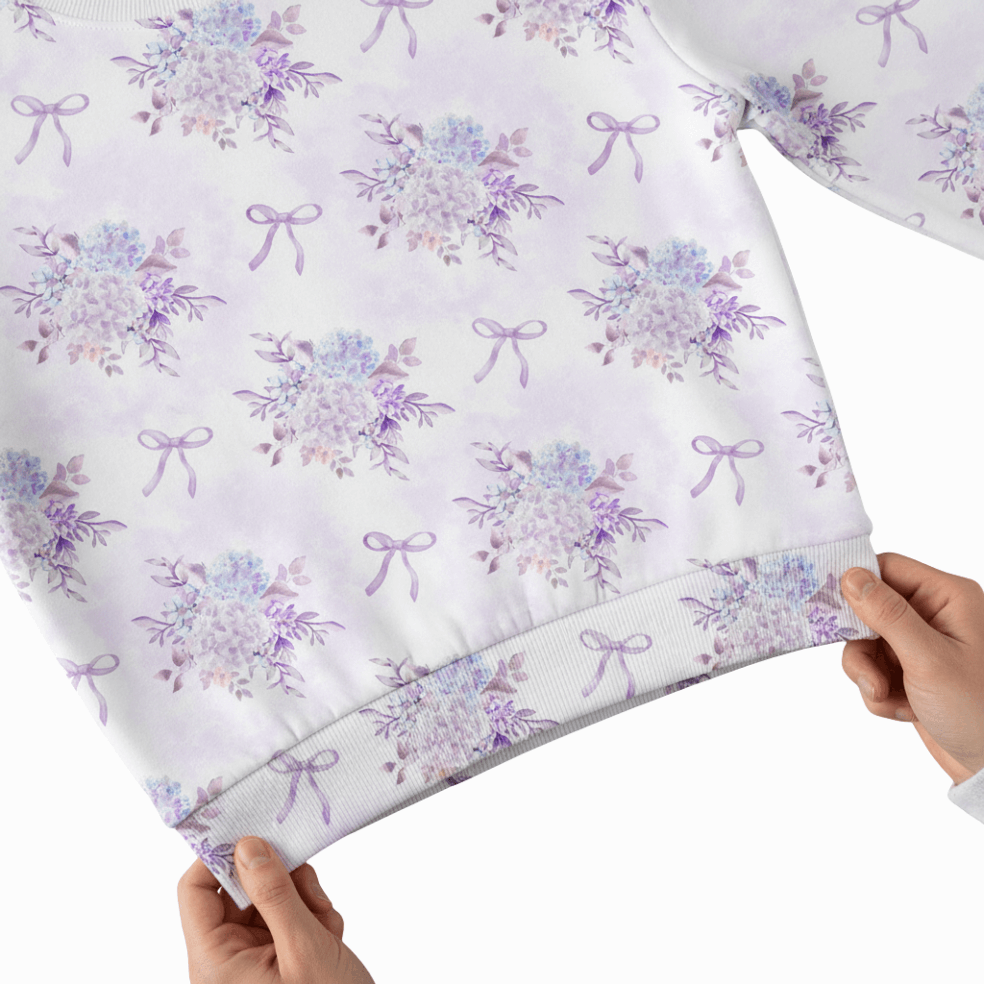 Blaues Hortensien-Raglan-Sweatshirt mit Rundhalsausschnitt für Damen