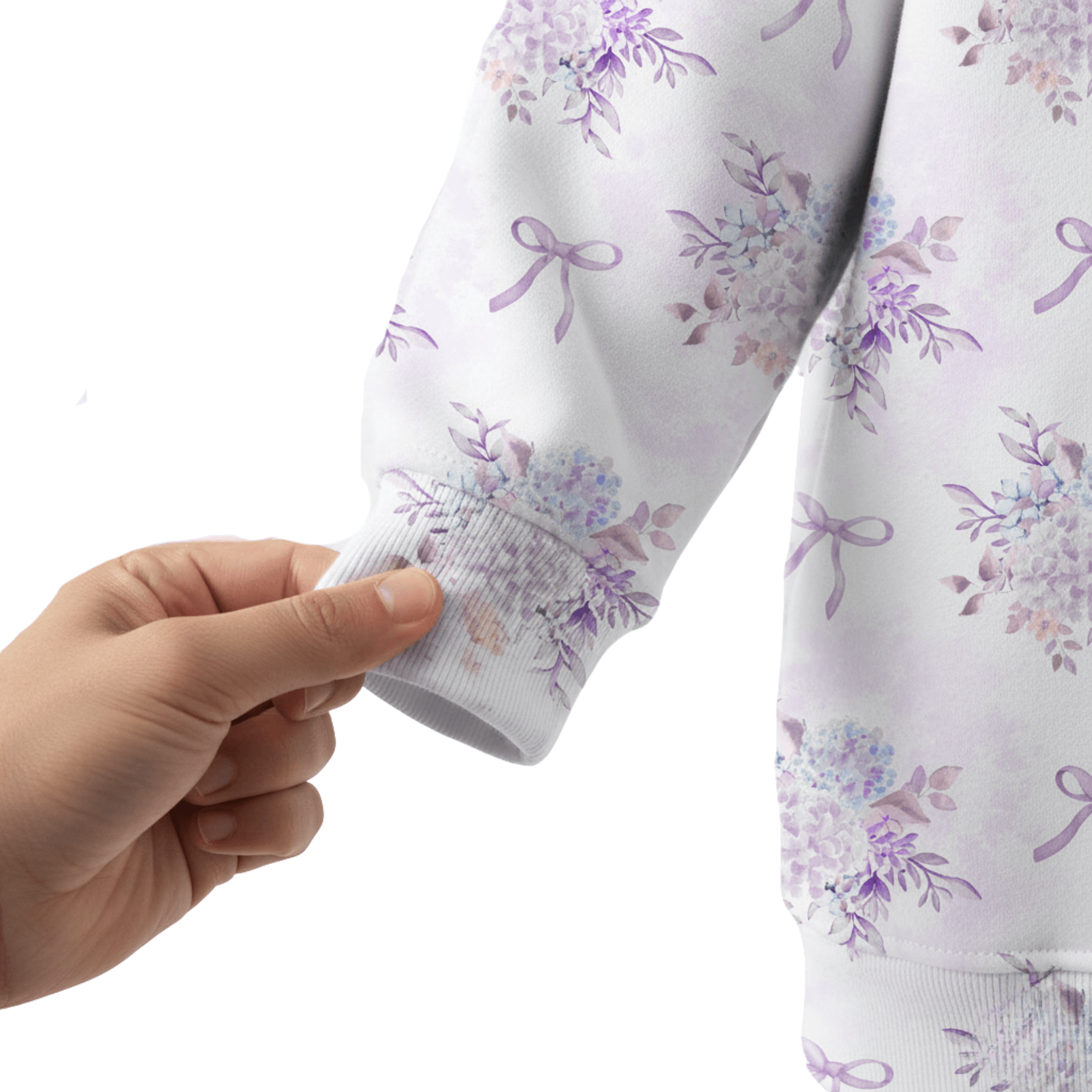 Blaues Hortensien-Raglan-Sweatshirt mit Rundhalsausschnitt für Damen