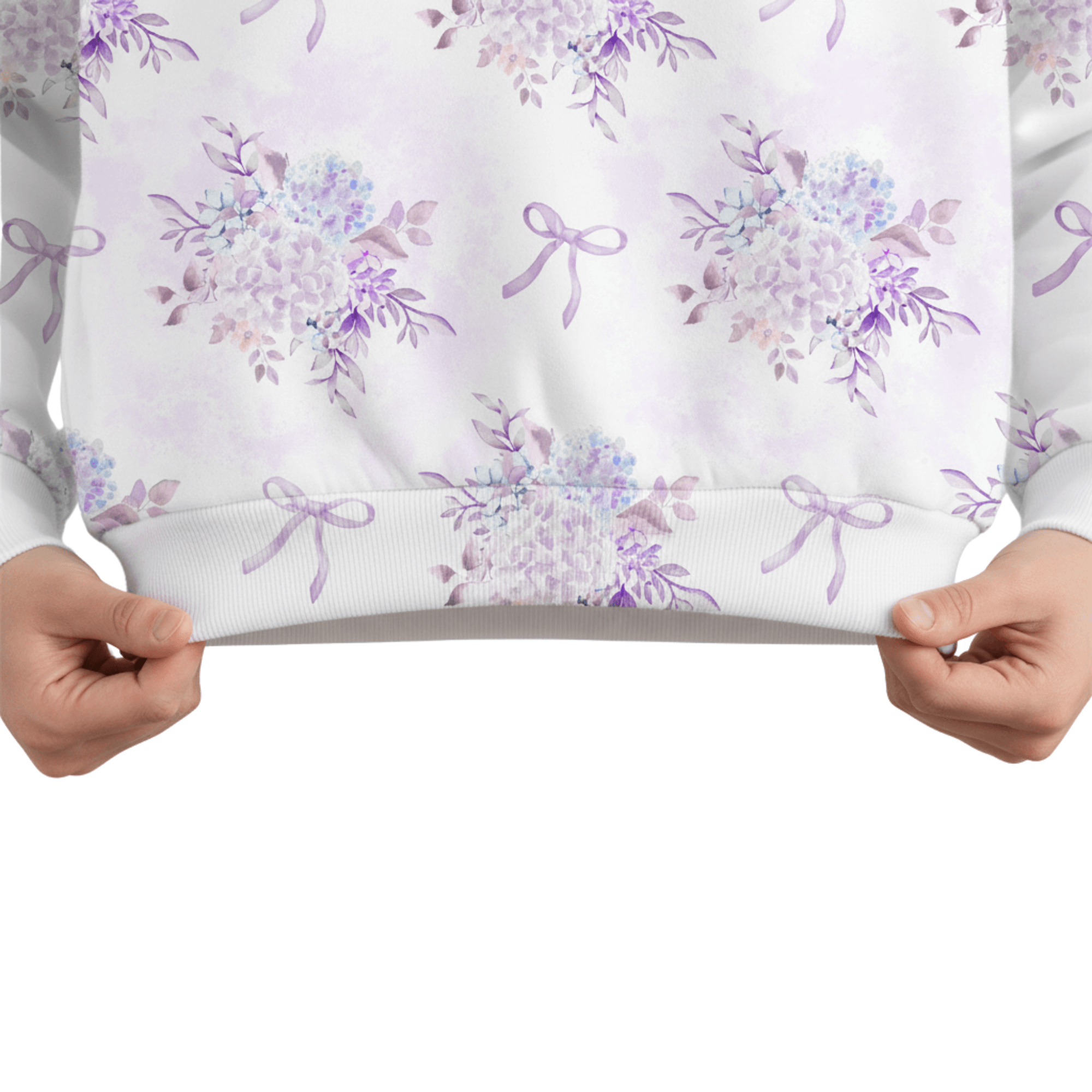 Blaues Hortensien-Raglan-Sweatshirt mit Rundhalsausschnitt für Damen