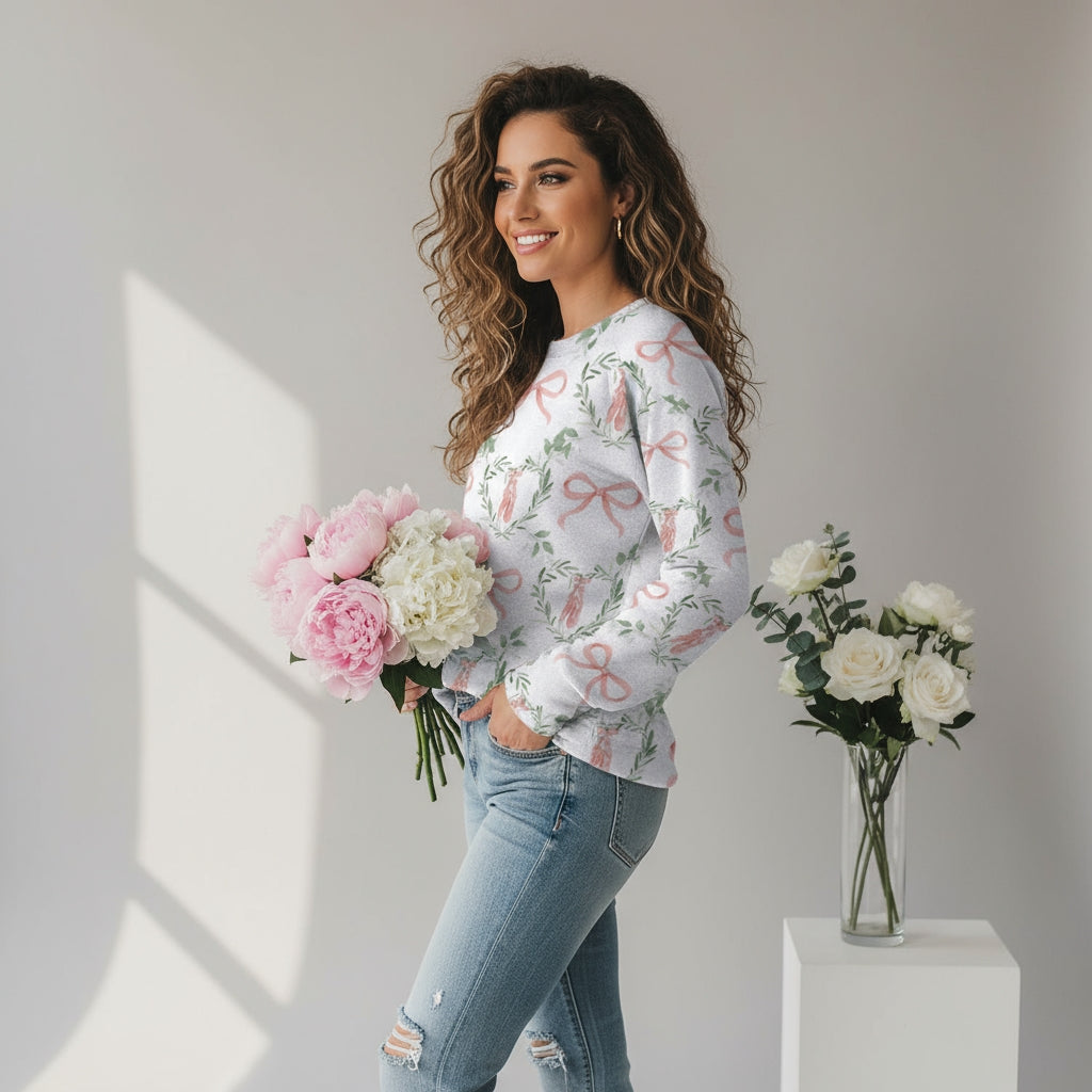 Ballet Bow Women's Cotton Sweatshirt Relaxed Fit with Bow Patterns