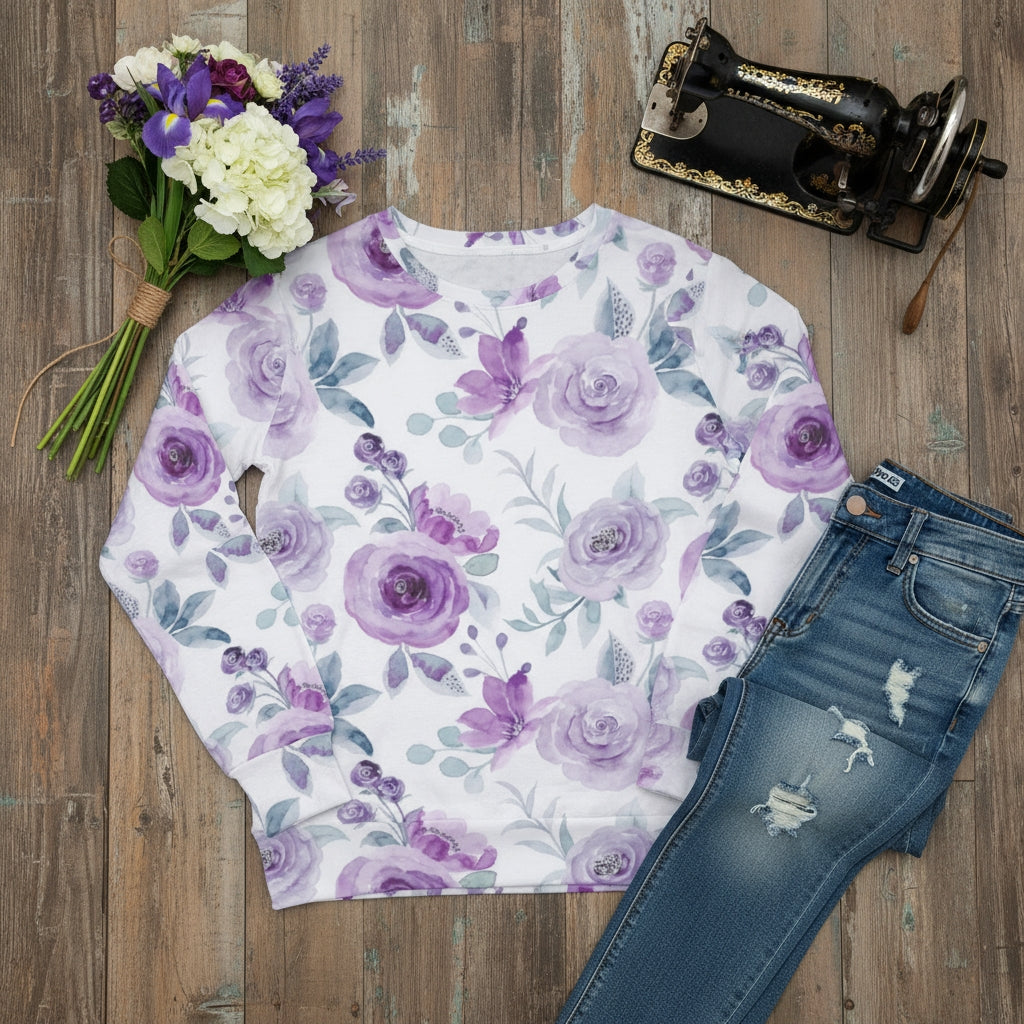 Lavender Blossom Women's Relaxed Fit Floral Sweatshirt Soft & Stylish
