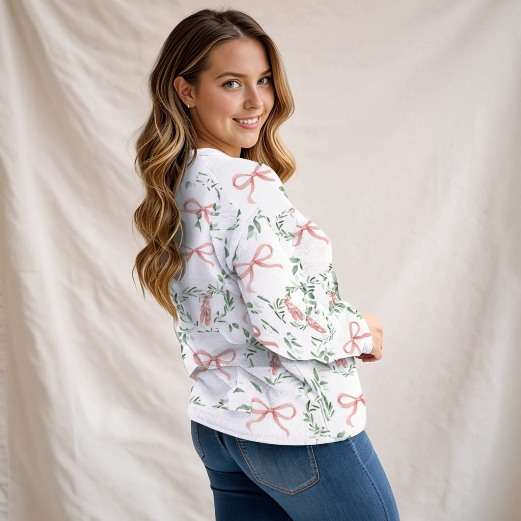 Ballet Bow Women's Cotton Sweatshirt Relaxed Fit with Bow Patterns