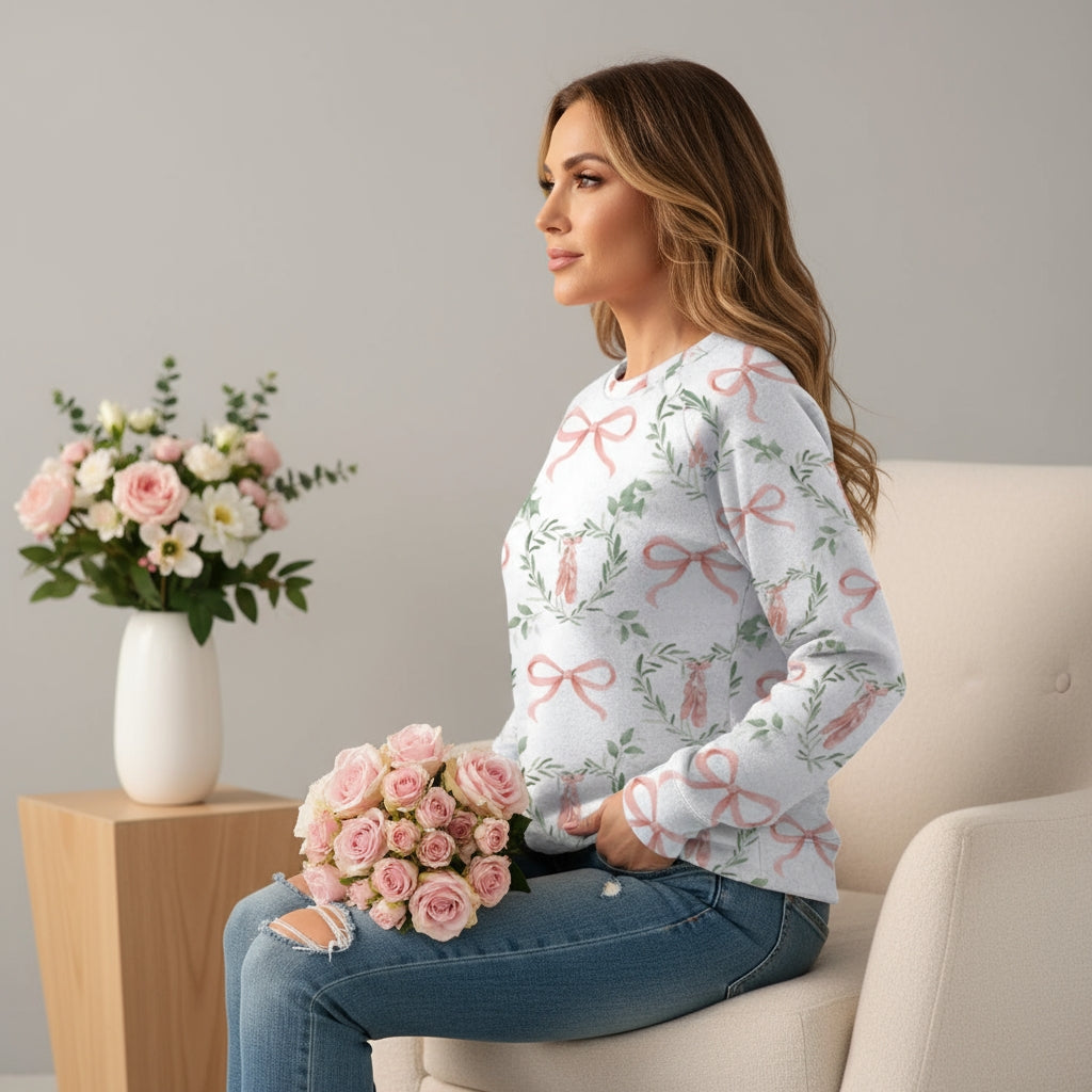 Ballet Bow Women's Cotton Sweatshirt Relaxed Fit with Bow Patterns