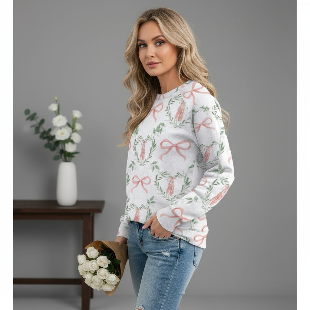 Ballet Bow Women's Cotton Sweatshirt Relaxed Fit with Bow Patterns