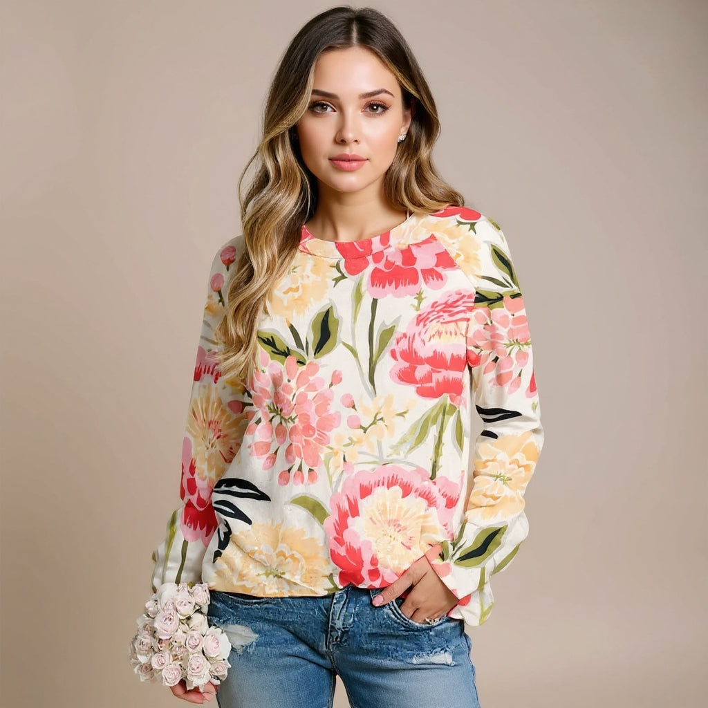 Floral Elegance Women's Relaxed Fit Sweatshirt Chic Floral Design