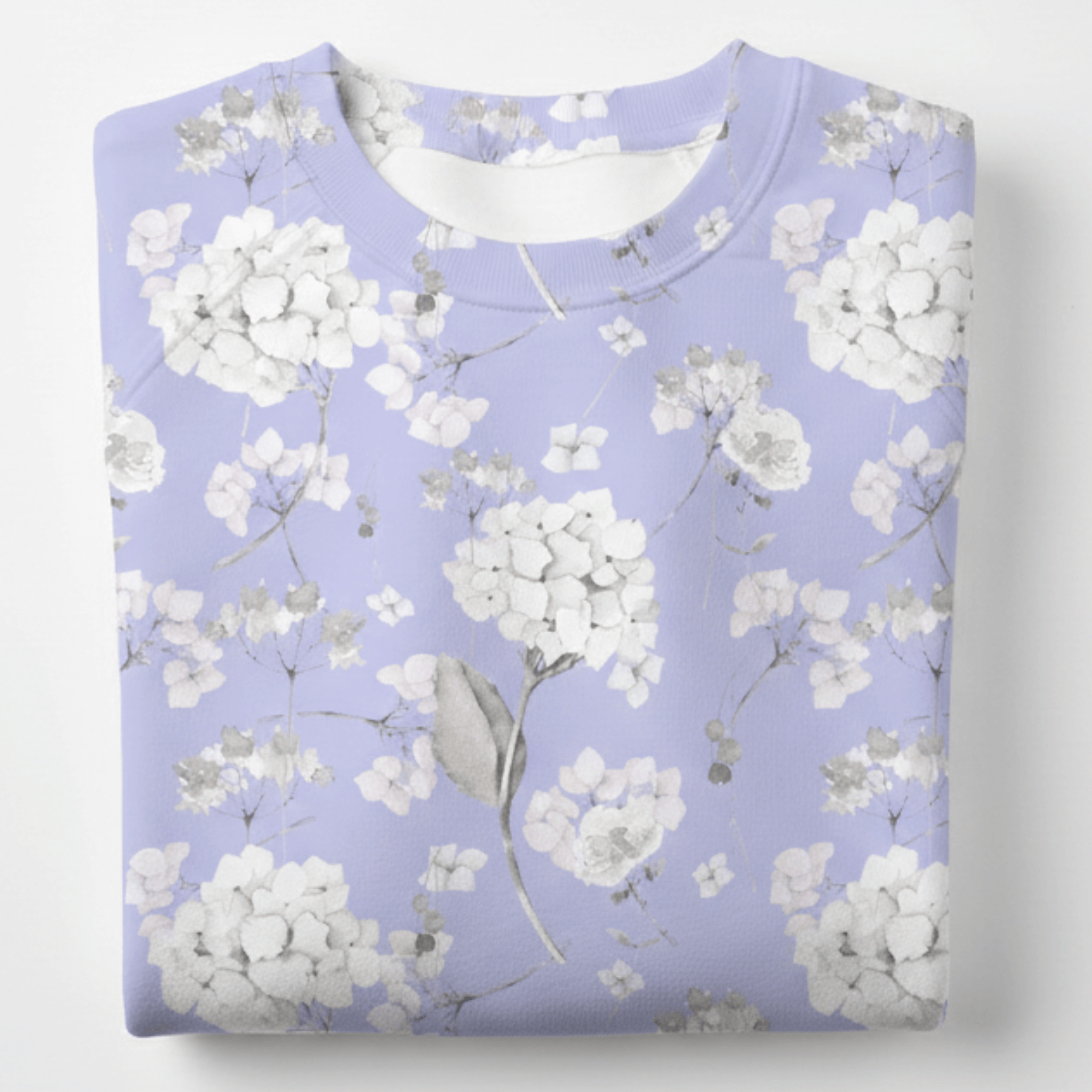 Chic Cotton Sweatshirt in Evangeline's Hydrangea Floral Print folded