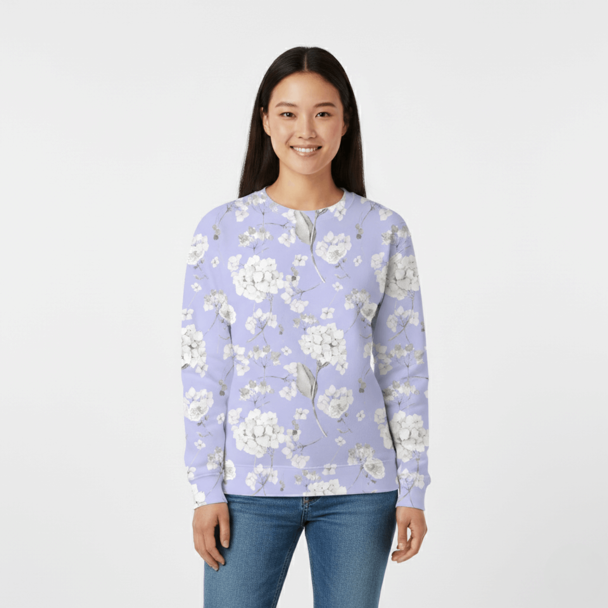 Chic Cotton Sweatshirt in Evangeline's Hydrangea Floral Print frontal