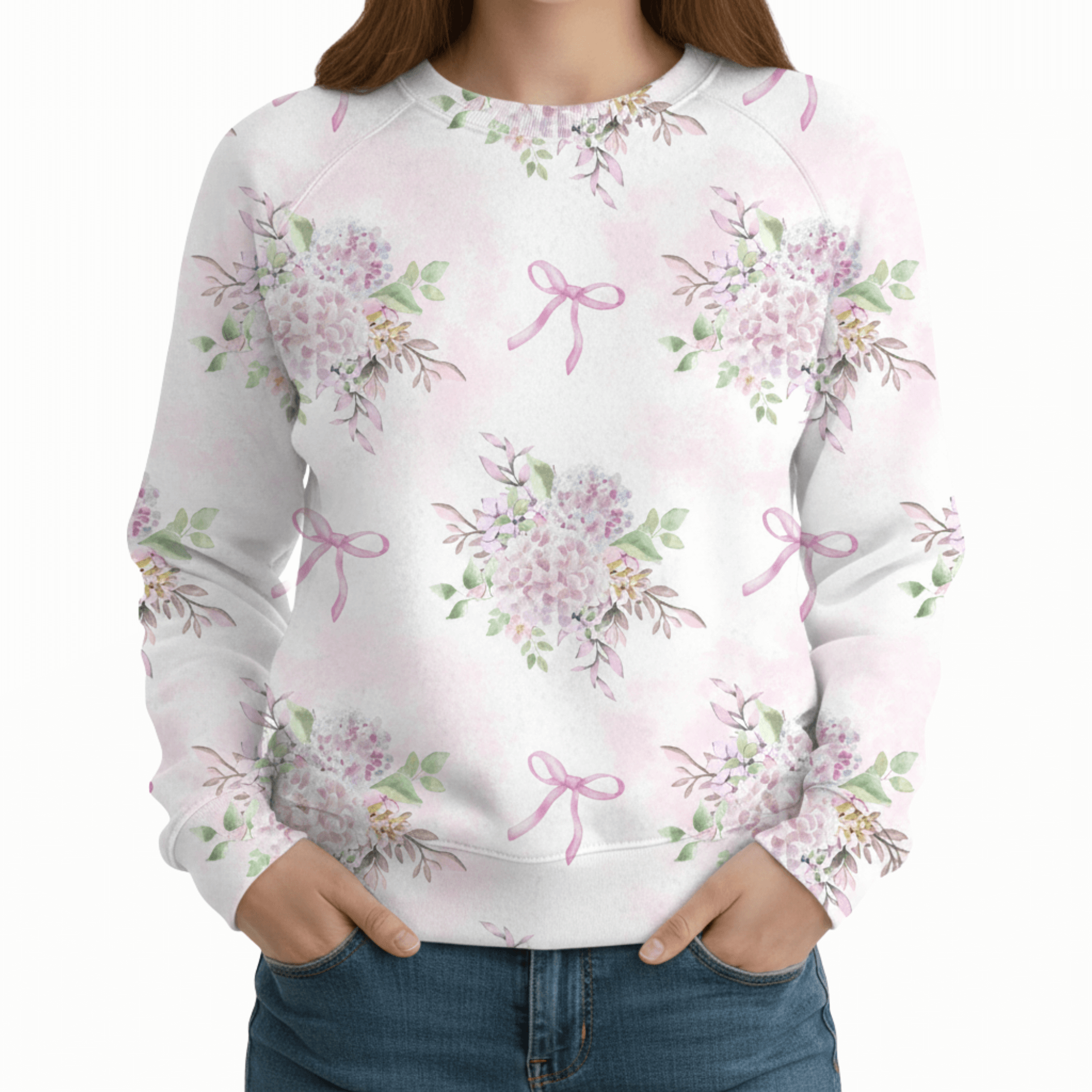 Chic Cotton Sweatshirt in Lavinia's Hydrangea Floral Print front details
