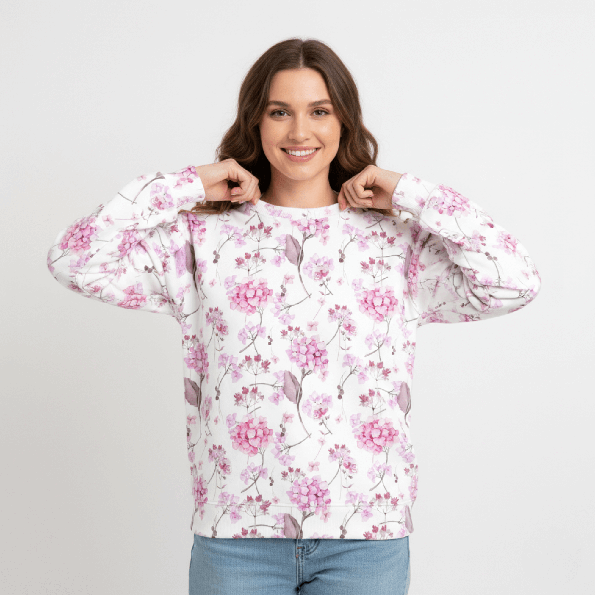 Chic Cotton Sweatshirt in Olivia's Hydrangea Floral Print frontal