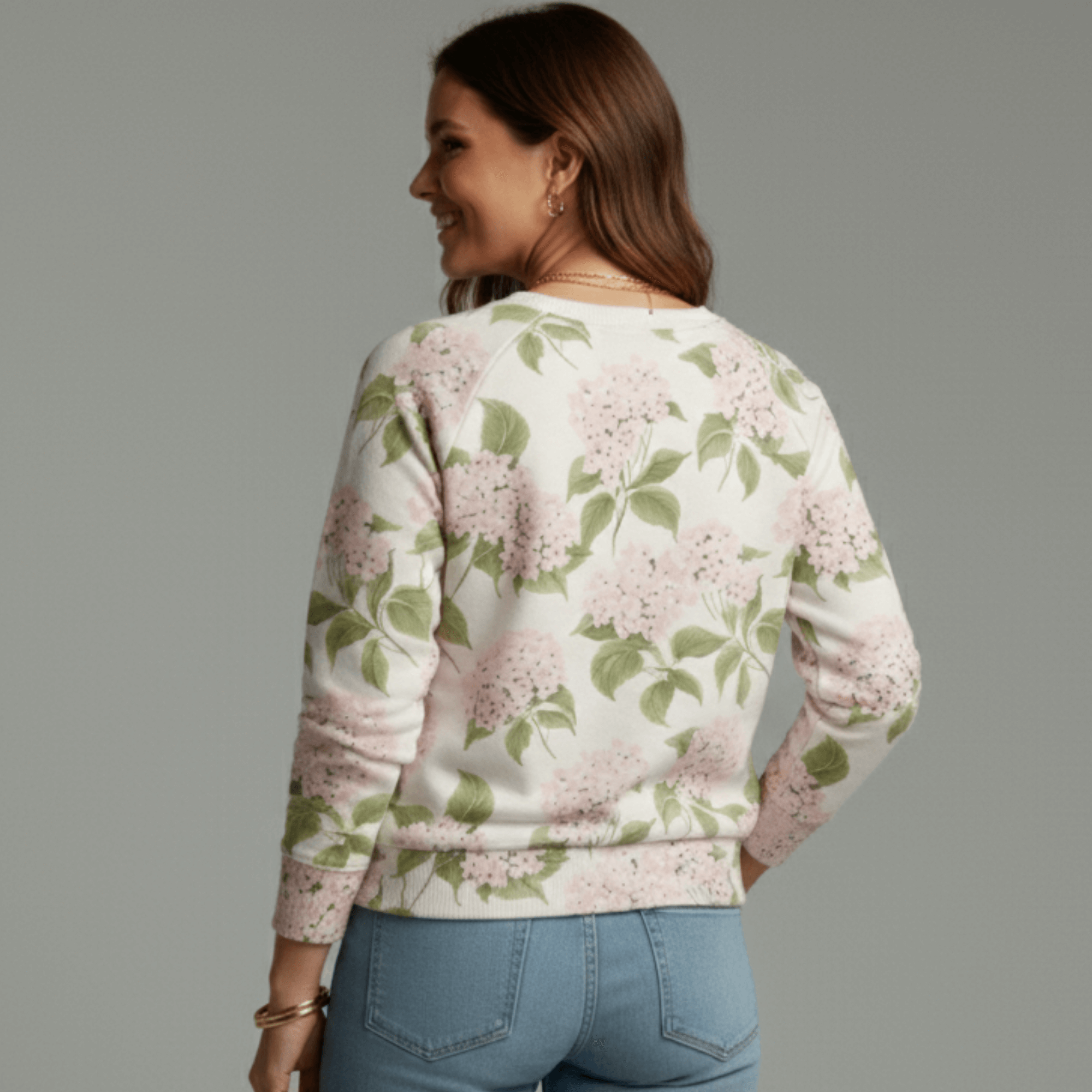 Cotton Sweatshirt in Pink Hydrangea Floral Print back
