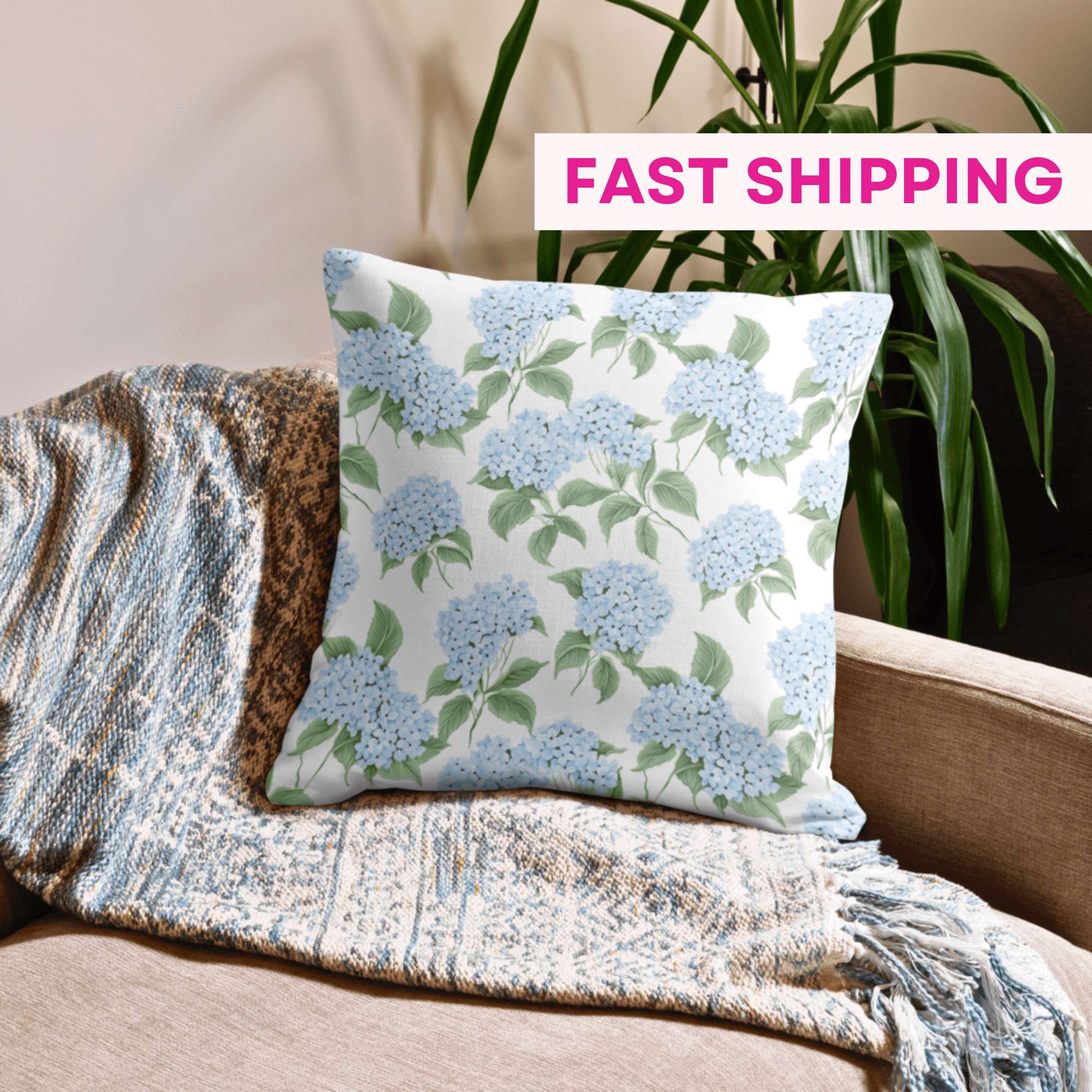Blauer Hortensien-Kissenbezug