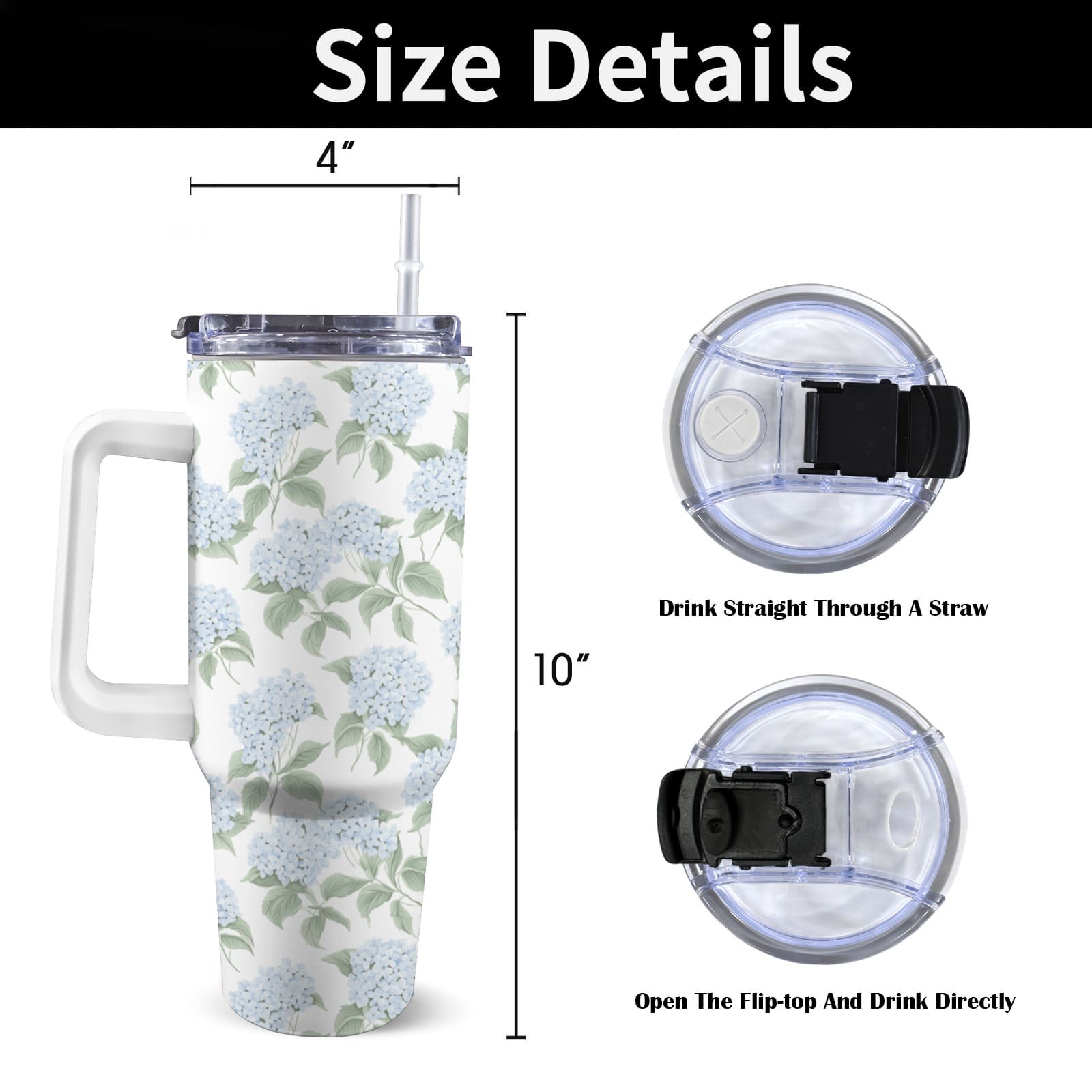 Blue Hydrangea 40 Oz Floral Tumbler