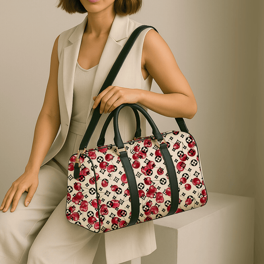 Goldene Handtasche aus floralem Leder