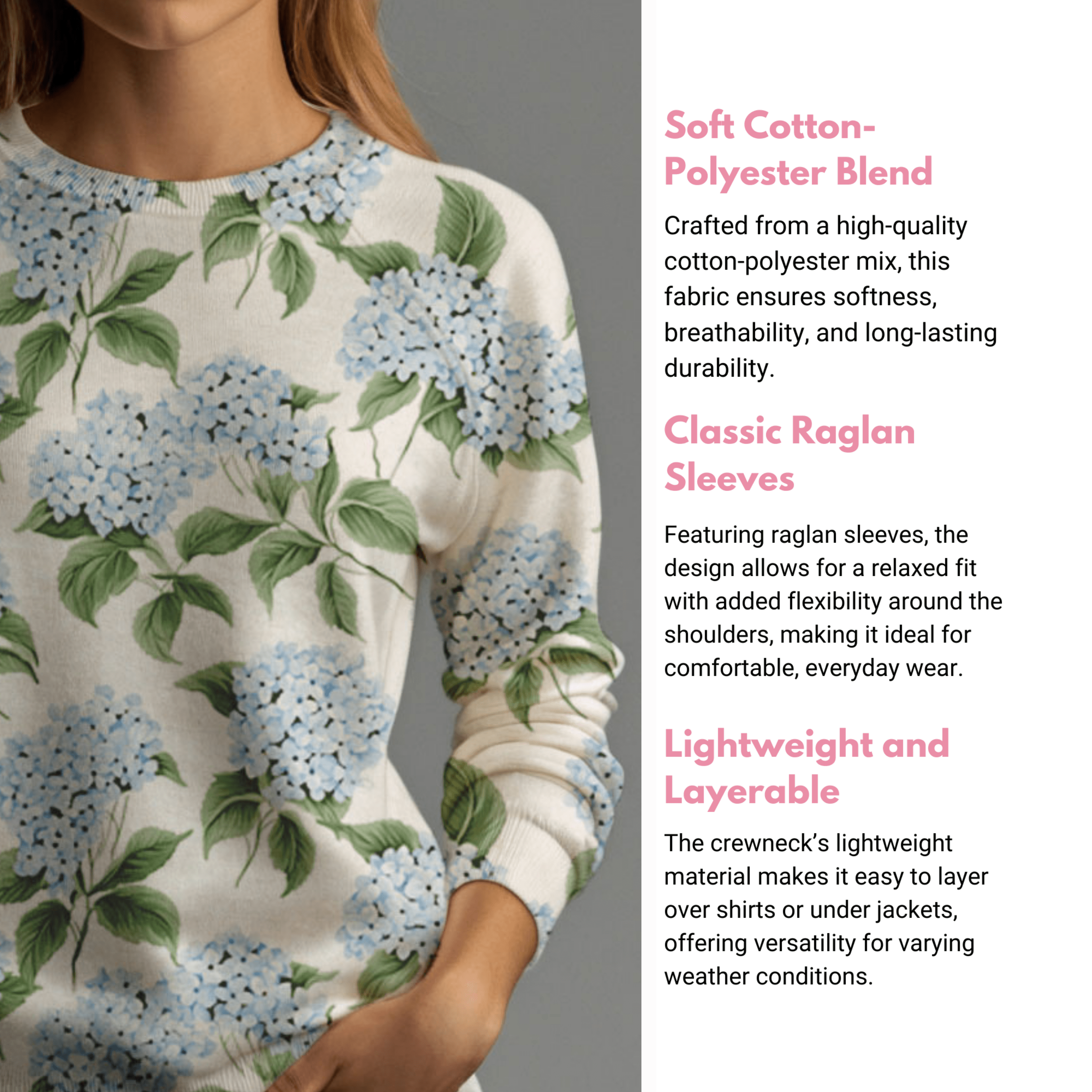 Blue Hydrangea Women's Raglan Crewneck Sweatshirt