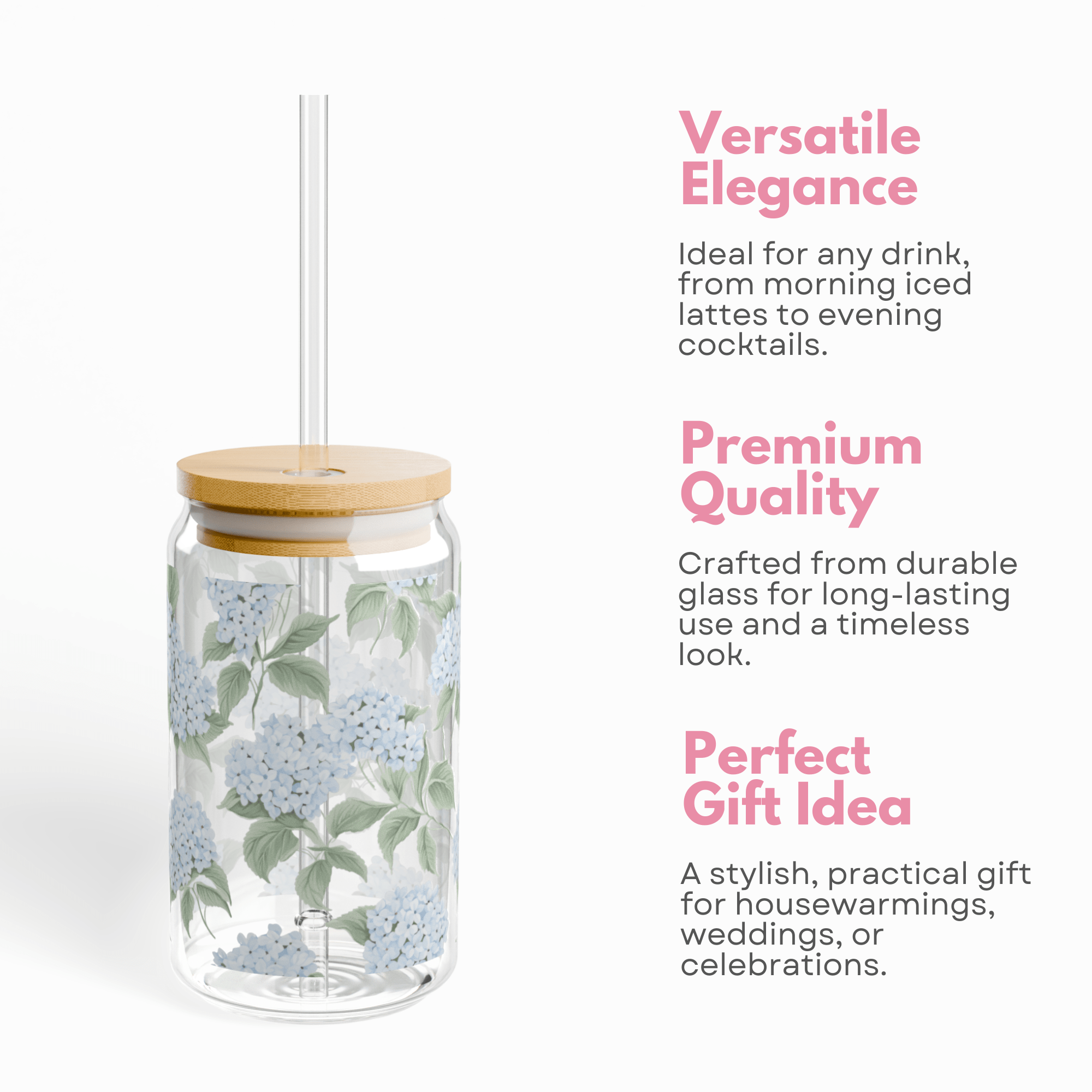 Blaues Hortensien-Sipperglas, 16 oz