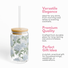 Blue Hydrangea Sipper glass 16 oz