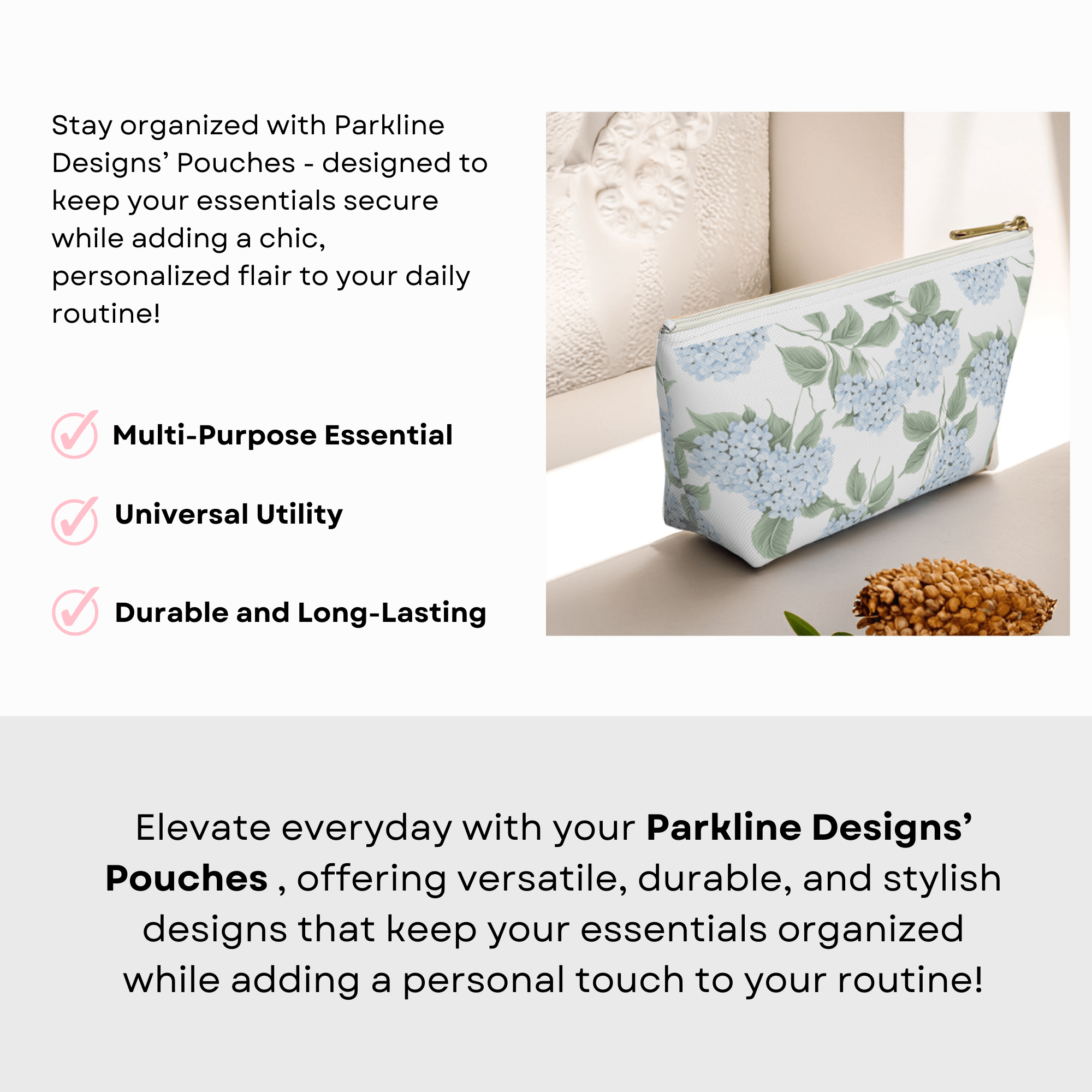 Blue Hydrangea Makeup Pouch