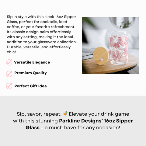 Ribbon Romance Sipper Glass 16 Oz