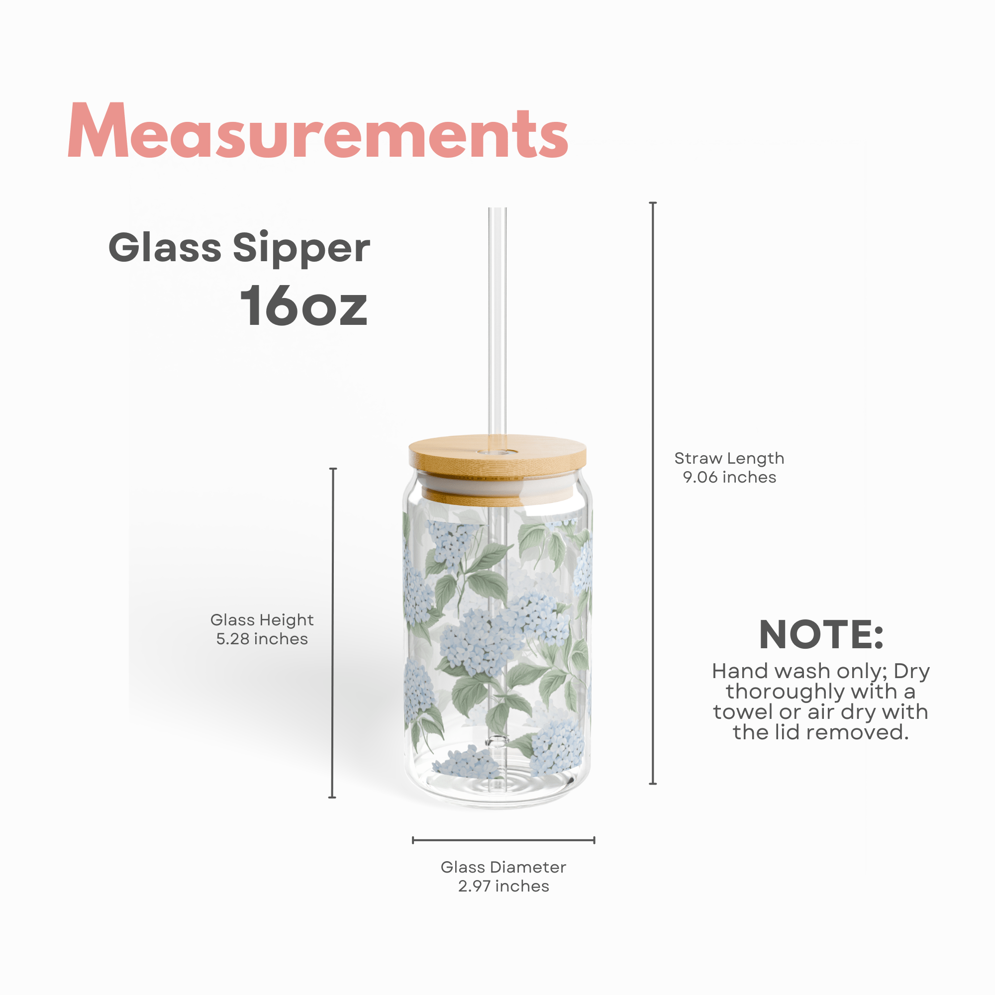 Blue Hydrangea Sipper glass 16 oz
