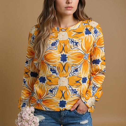 Spanish Marigold Women's Relaxed Fit Floral Sweatshirt in Soft Cotton