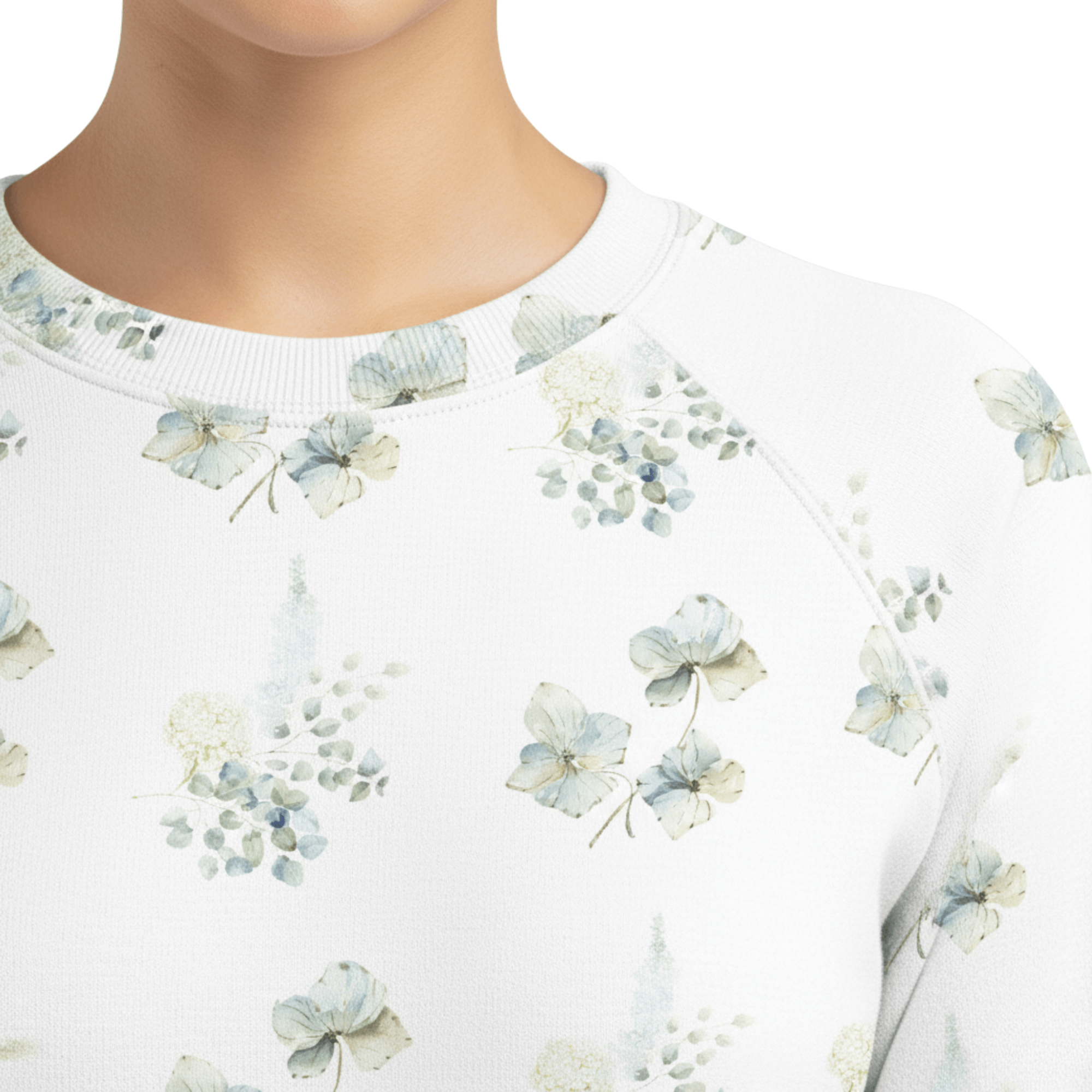 Chic Cotton Sweatshirt Evelyn's Hydrangea Floral Print collar details