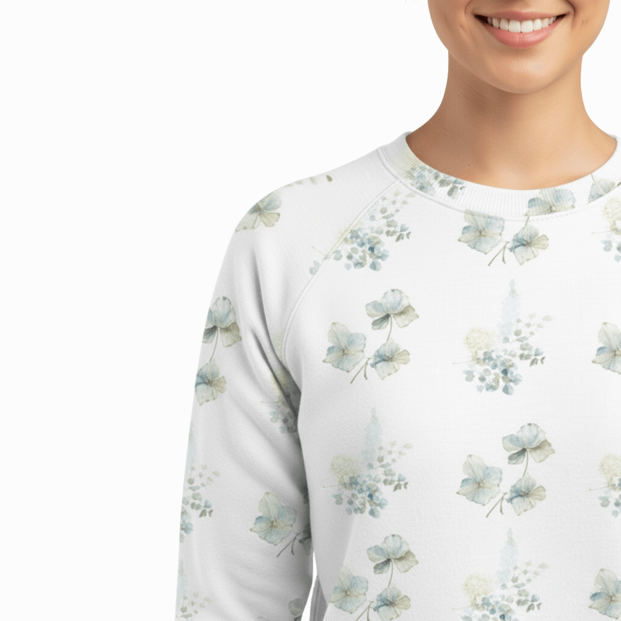 Chic Cotton Sweatshirt Evelyn's Hydrangea Floral Print front details