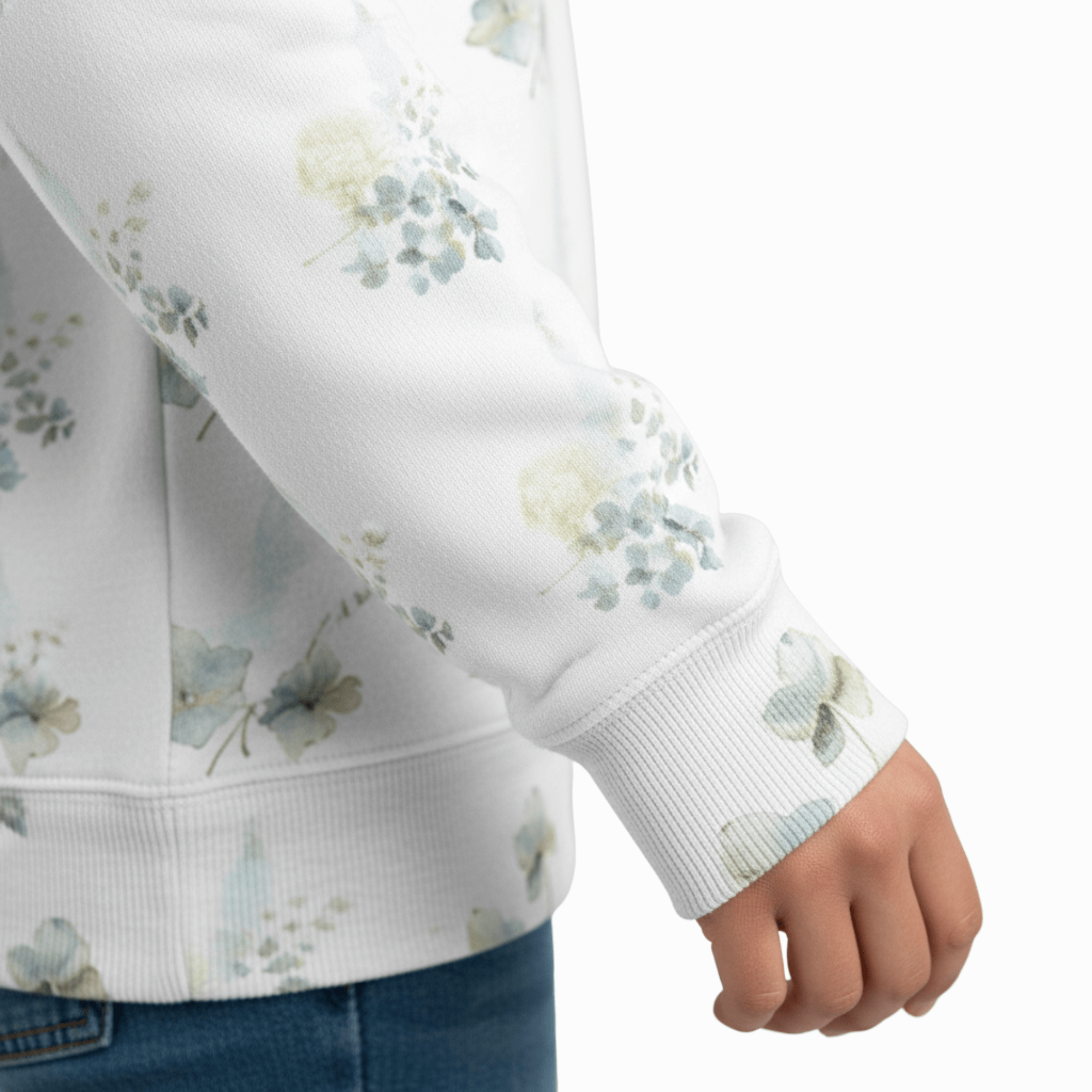 Chic Cotton Sweatshirt Evelyn's Hydrangea Floral Print sleeve details