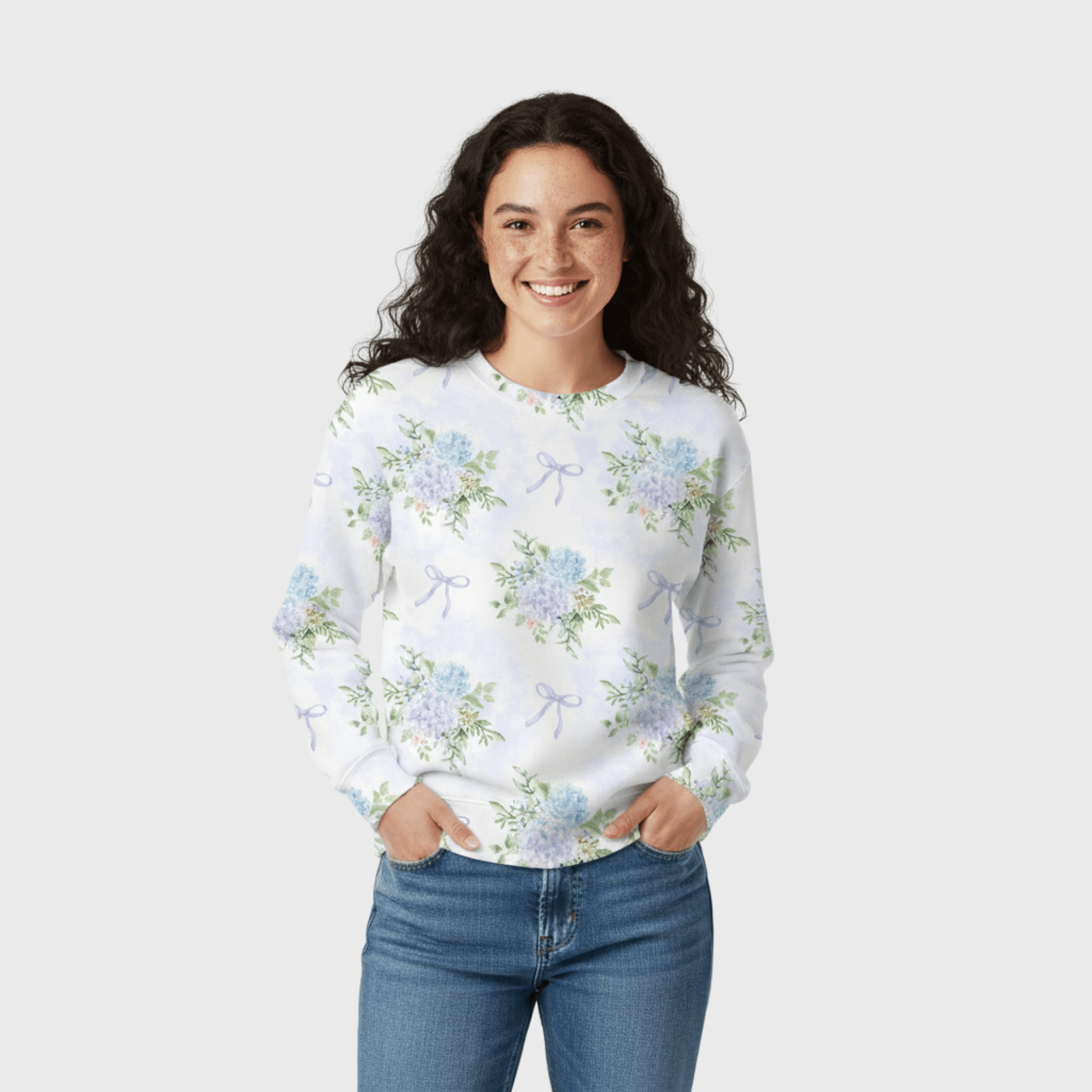 Chic Cotton Sweatshirt in Amara's Hydrangea Floral Print frontal