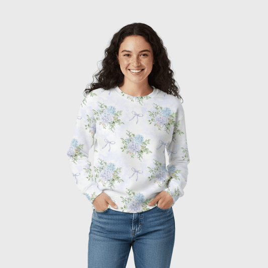 Chic Cotton Sweatshirt in Amara's Hydrangea Floral Print frontal