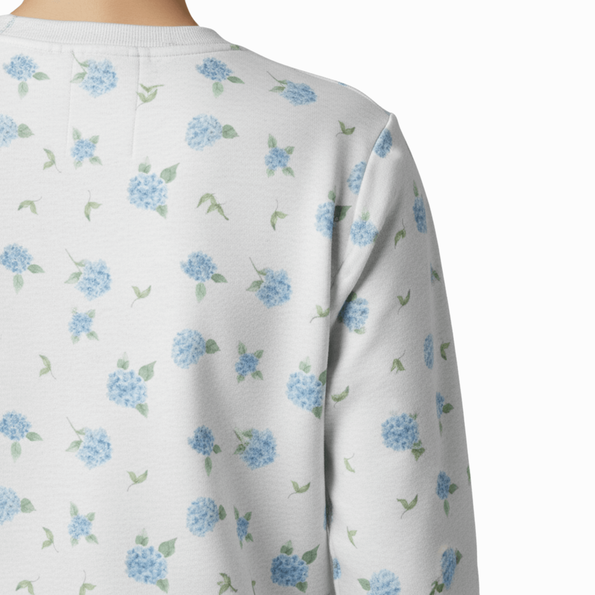 Chic Cotton Sweatshirt in Camilla's Hydrangea Floral Print back closeup