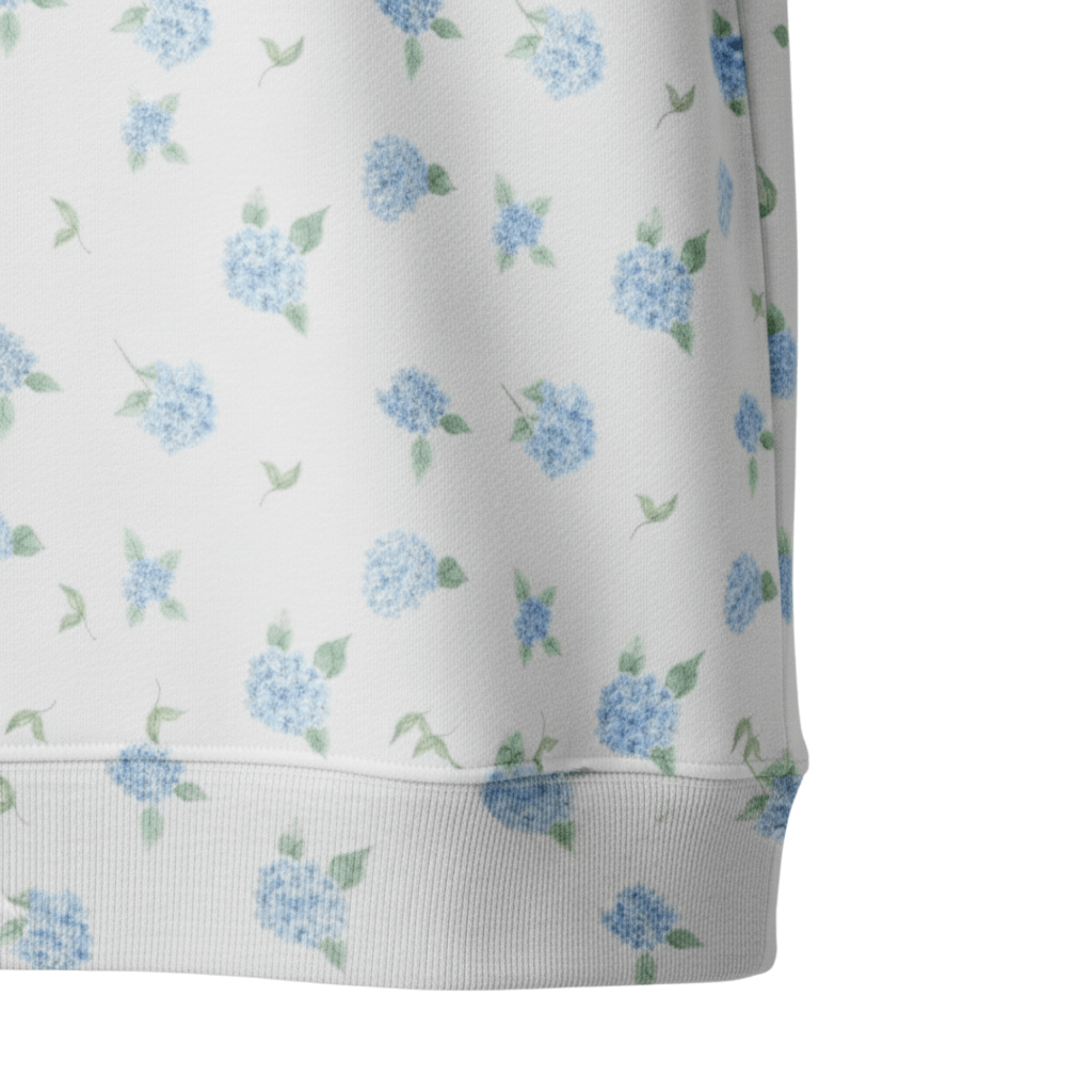 Chic Cotton Sweatshirt in Camilla's Hydrangea Floral Print pattern closeup