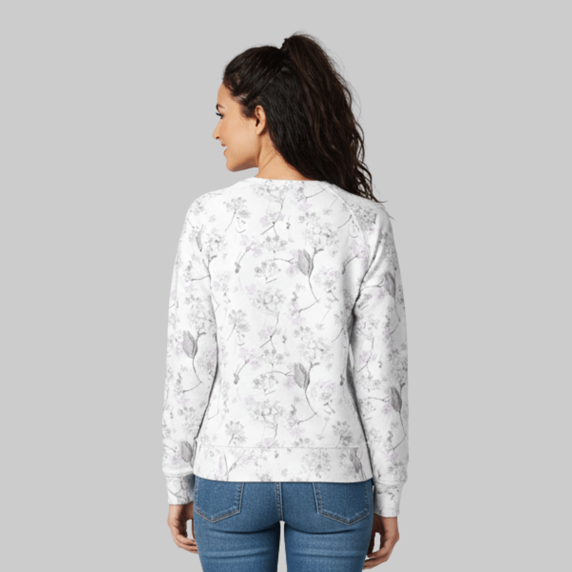 Chic Cotton Sweatshirt in Celeste's Hydrangea Floral Print back