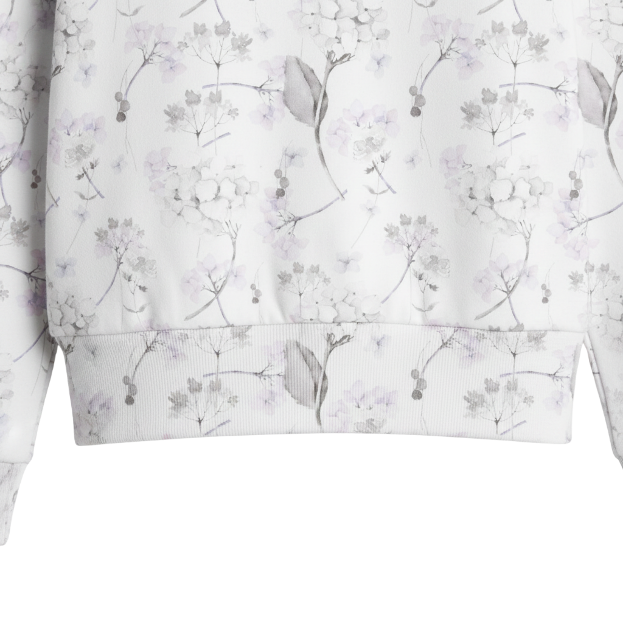 Chic Cotton Sweatshirt in Celeste's Hydrangea Floral Print close up design details