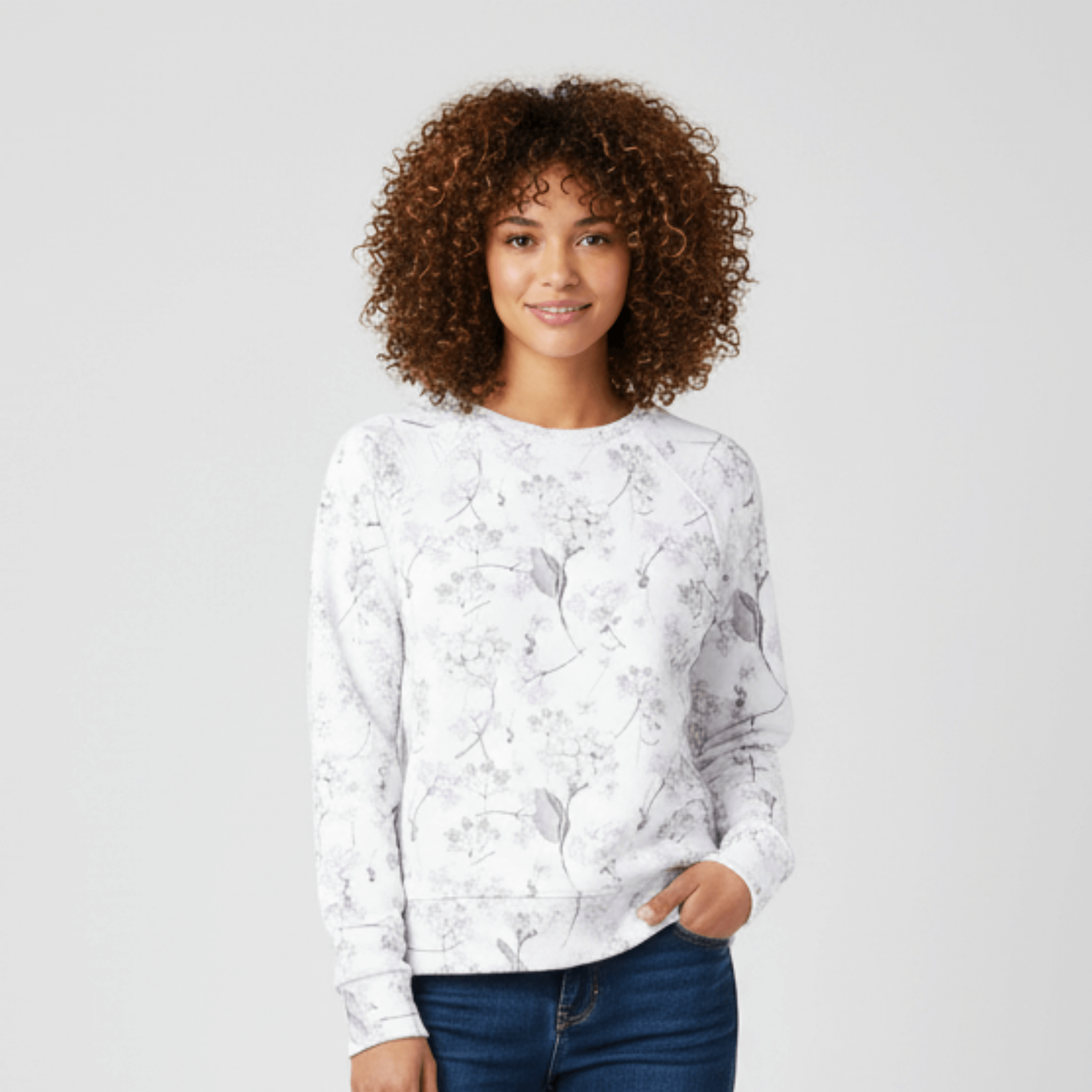 Chic Cotton Sweatshirt in Celeste's Hydrangea Floral Print frontal