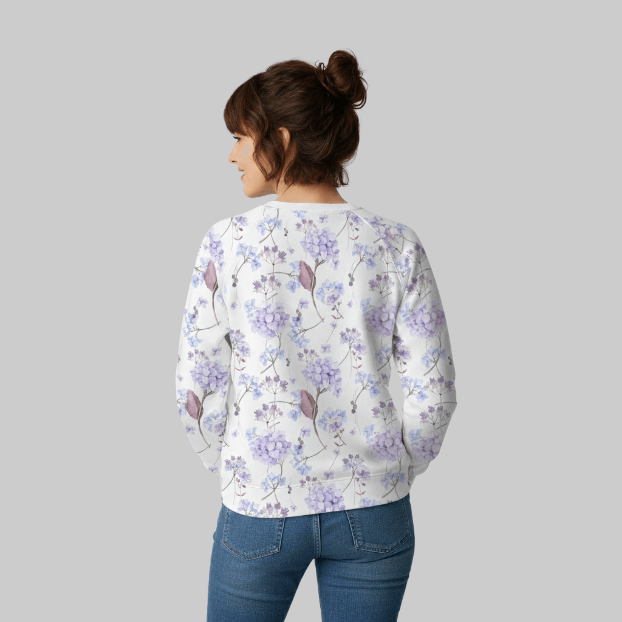 Chic Cotton Sweatshirt in Daphne's Hydrangea Floral Print back