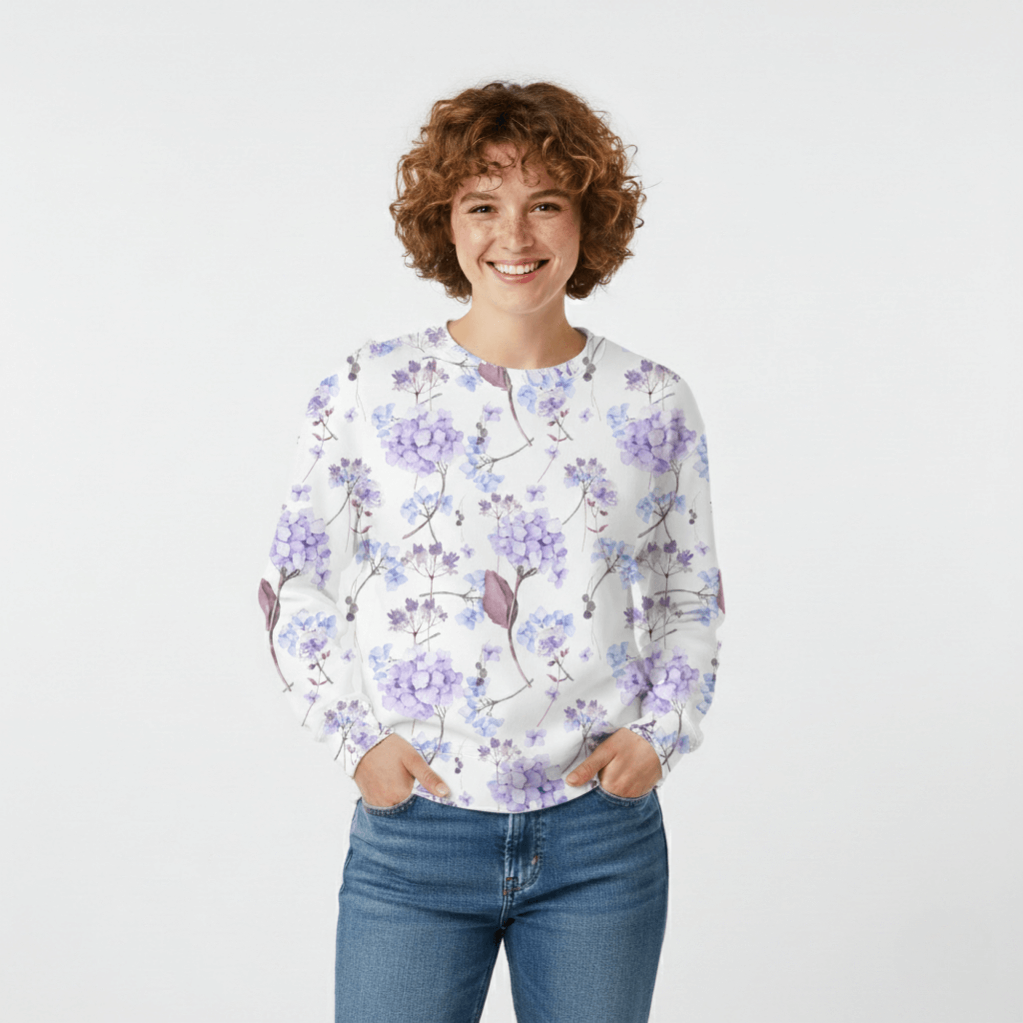Chic Cotton Sweatshirt in Daphne's Hydrangea Floral Print frontal