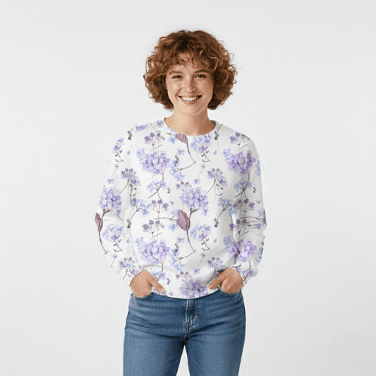 Chic Cotton Sweatshirt in Daphne's Hydrangea Floral Print frontal