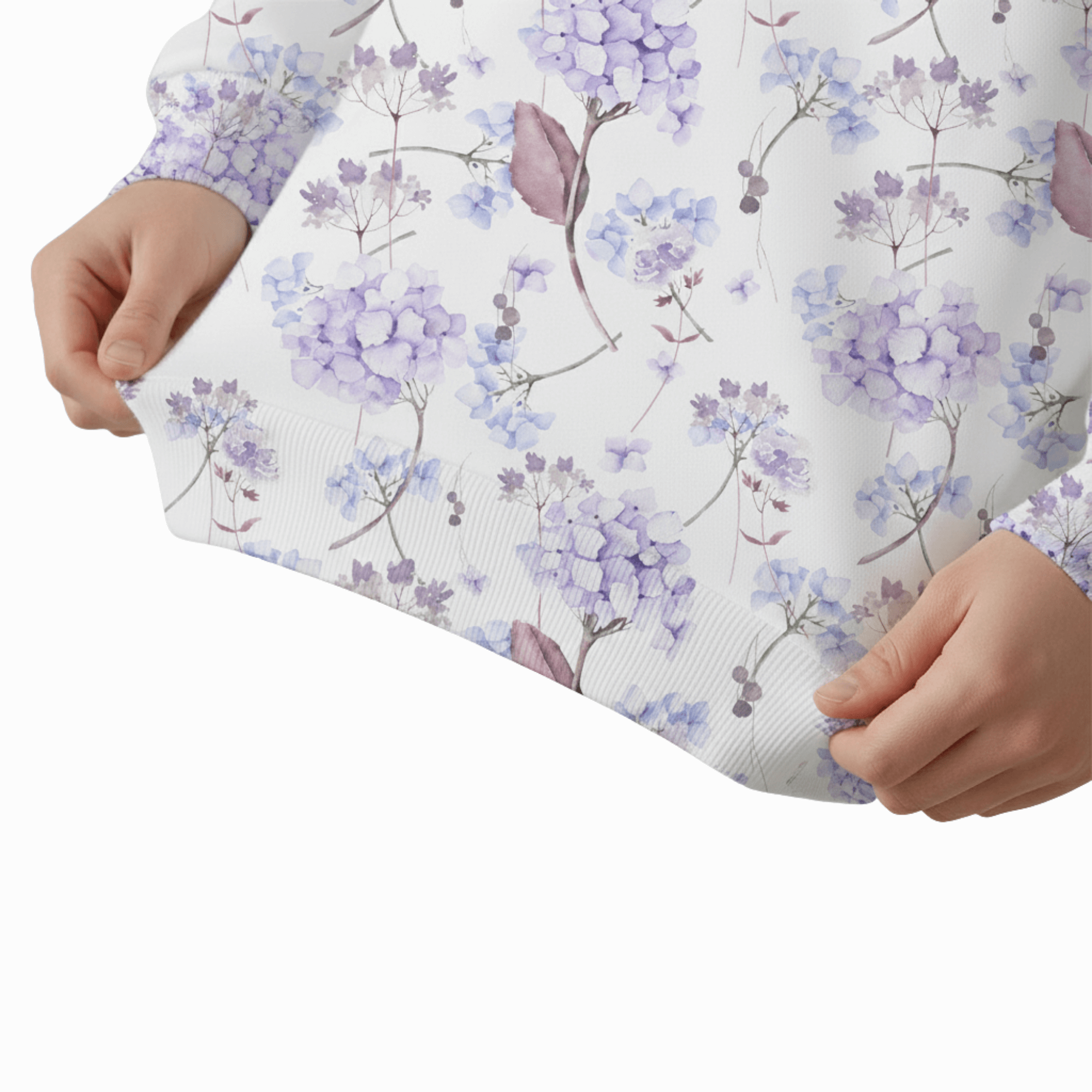 Chic Cotton Sweatshirt in Daphne's Hydrangea Floral Print print details