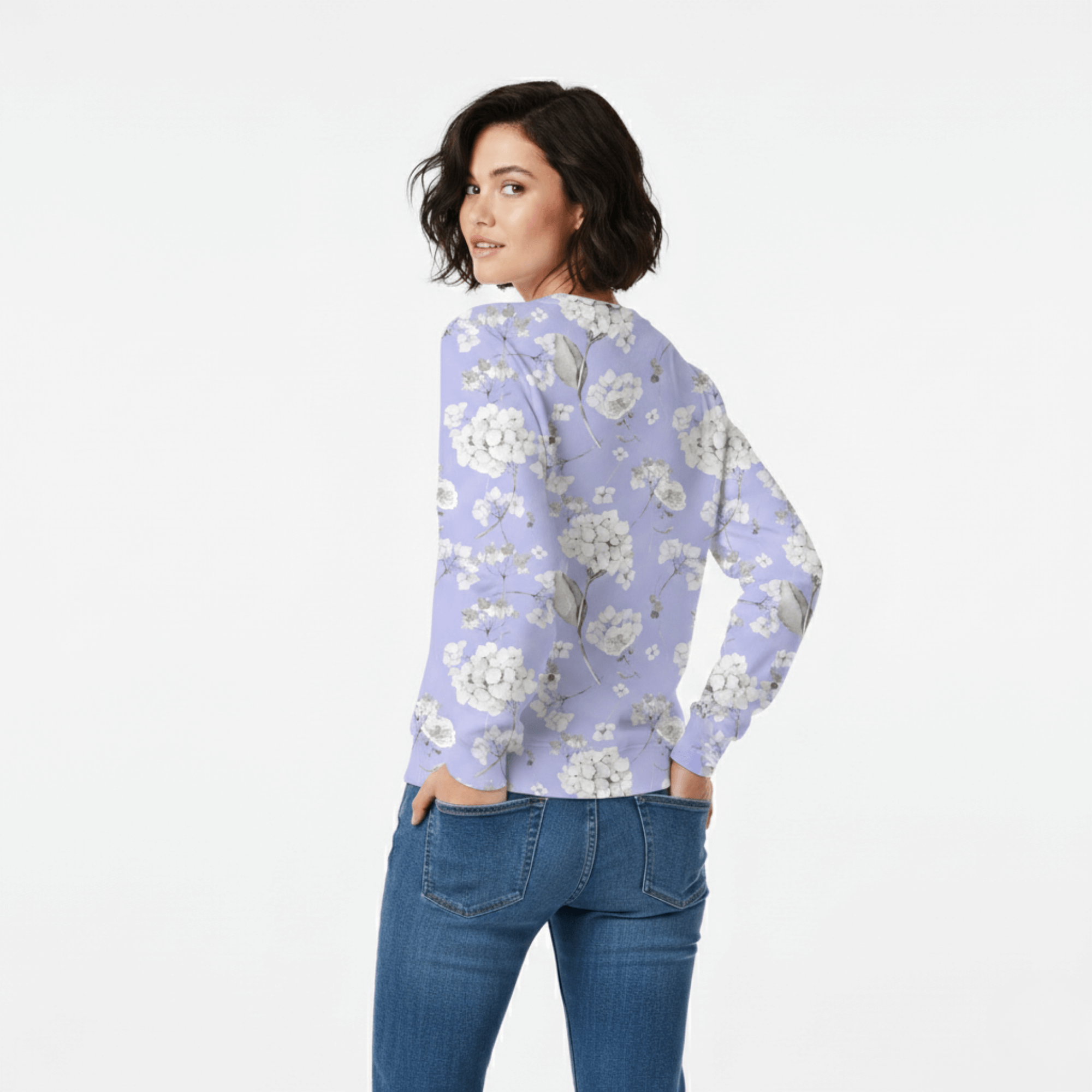Chic Cotton Sweatshirt in Evangeline's Hydrangea Floral Print back