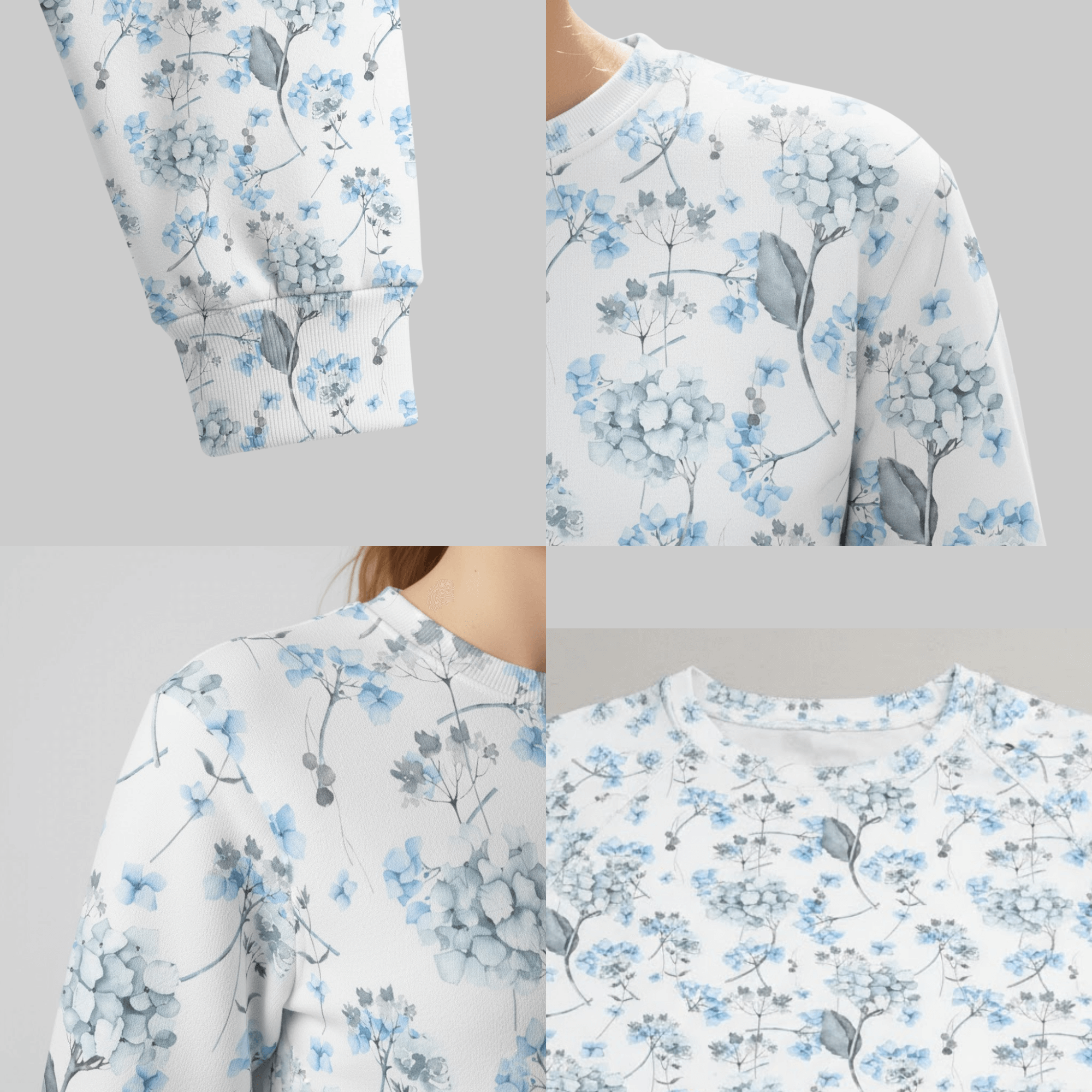 Chic Cotton Sweatshirt in Felicity's Hydrangea Floral Print different angles
