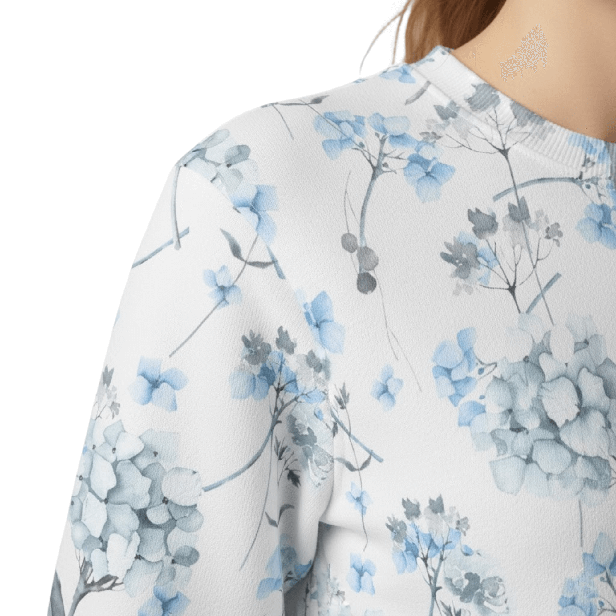 Chic Cotton Sweatshirt in Felicity's Hydrangea Floral Print front close up
