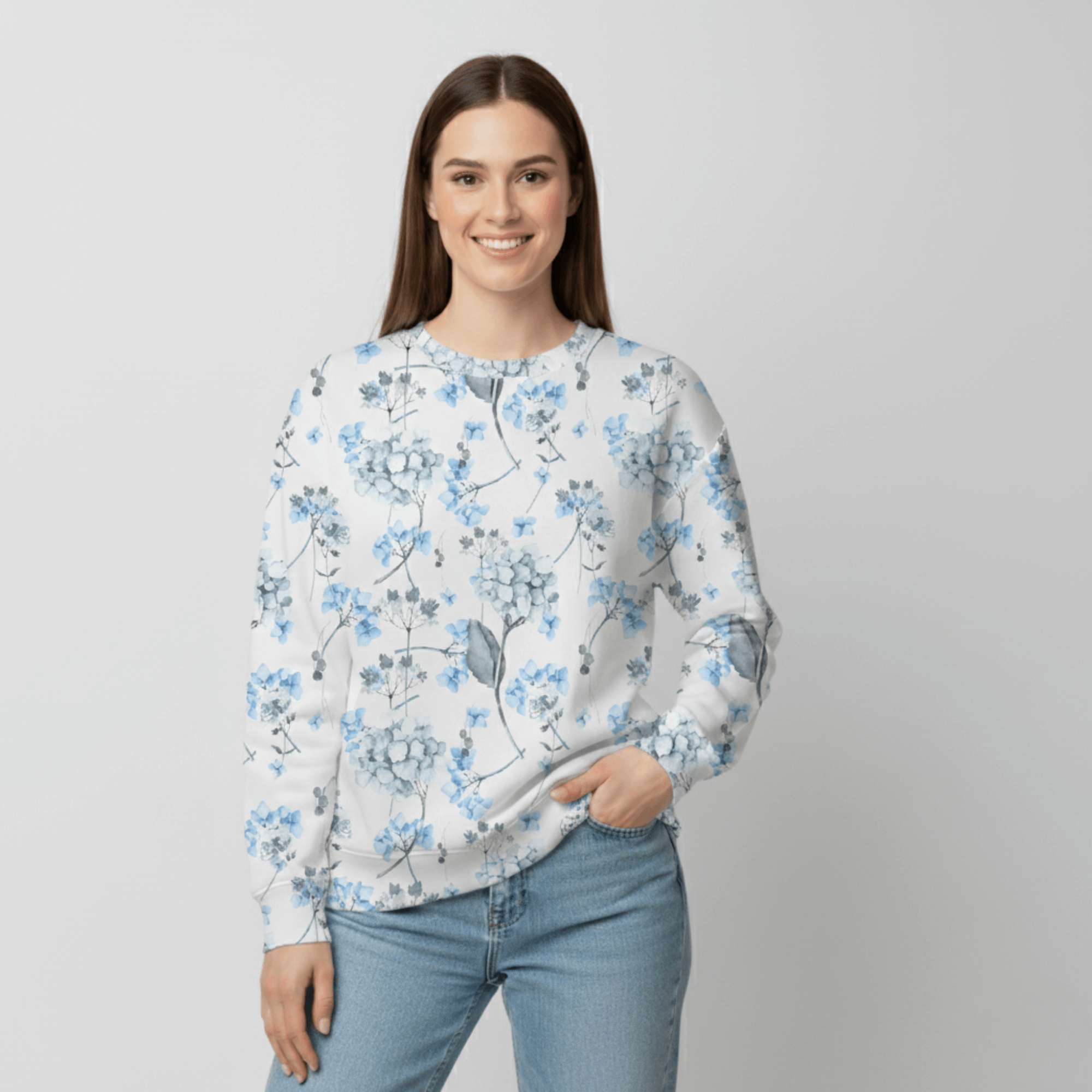 Chic Cotton Sweatshirt in Felicity's Hydrangea Floral Print frontal
