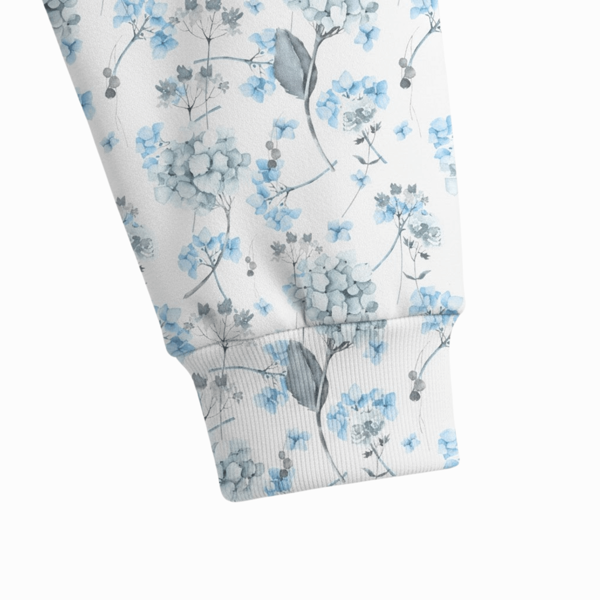 Chic Cotton Sweatshirt in Felicity's Hydrangea Floral Print sleeve close up