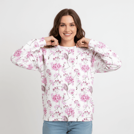 Chic Cotton Sweatshirt in Olivia's Hydrangea Floral Print frontal