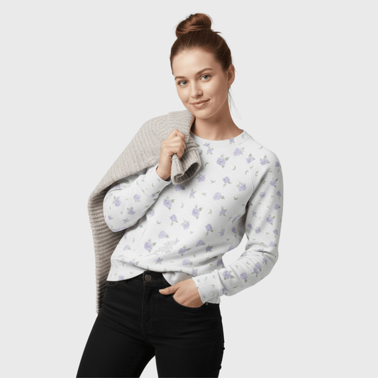 Cotton Sweatshirt in Aurora's Hydrangea Floral Print