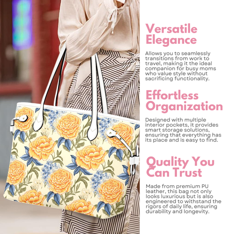 Golden Floral Leather Handbag