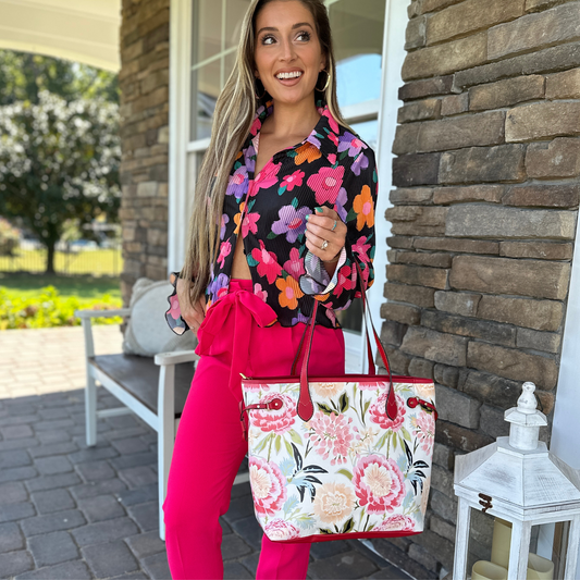 Floral Stems Leather Handbag