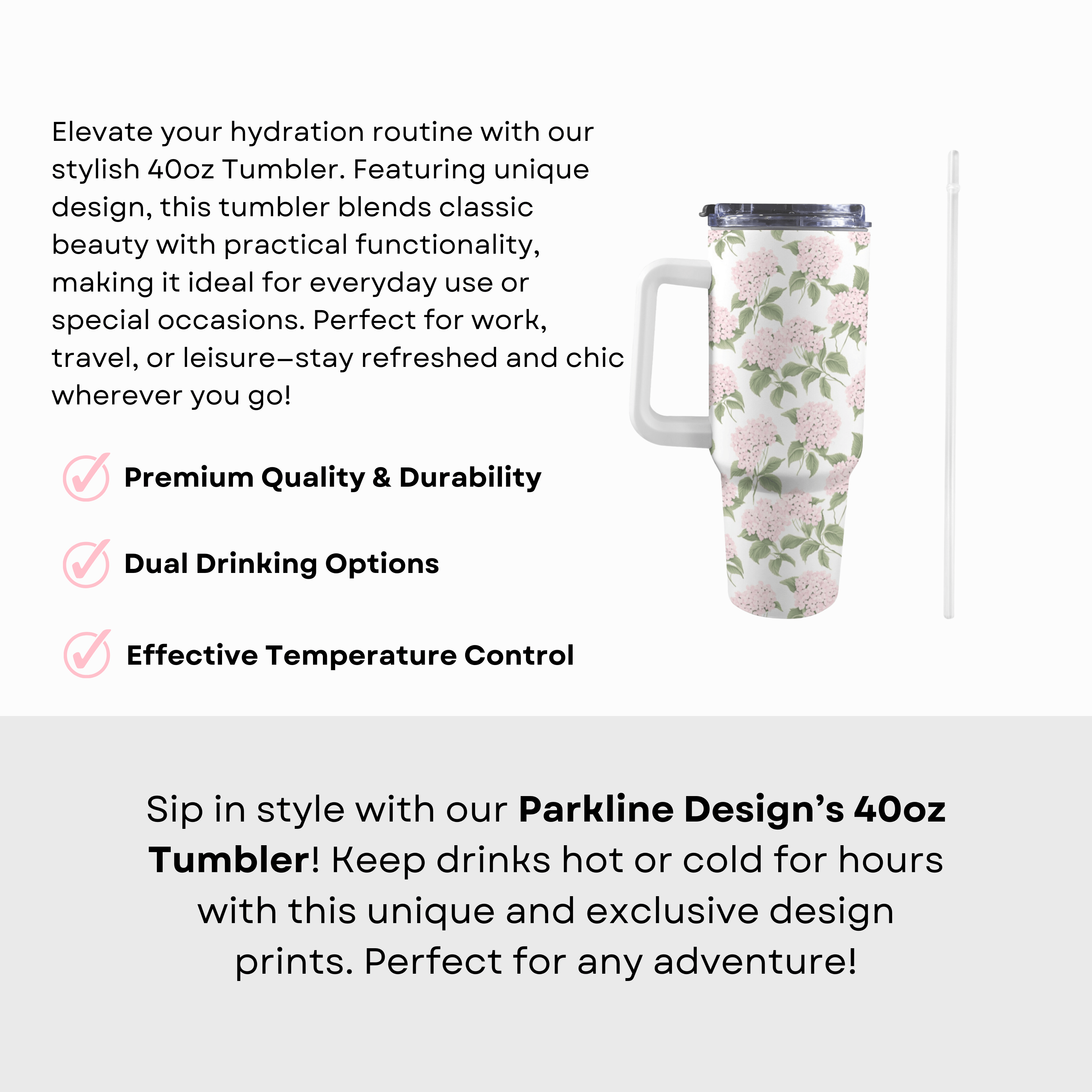 Pink Hydrangea 40 Oz Floral Tumbler