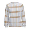 Plaid sweater with beige and blue stripes on a white background
